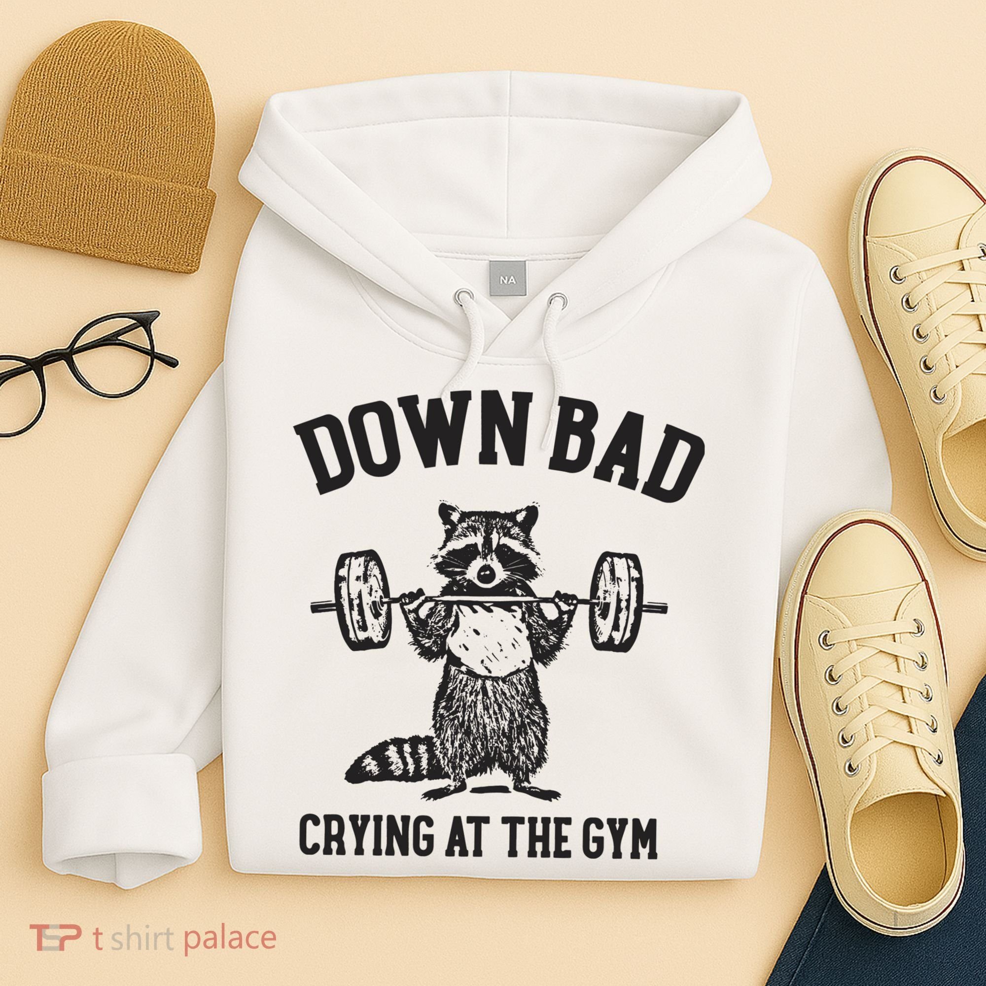 Down Bad Crying At The Gym Racoon Meme Ttpd Hoodie