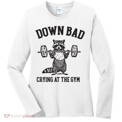 Down Bad Crying At The Gym Racoon Meme Ttpd Women's Long Sleeve Shirt