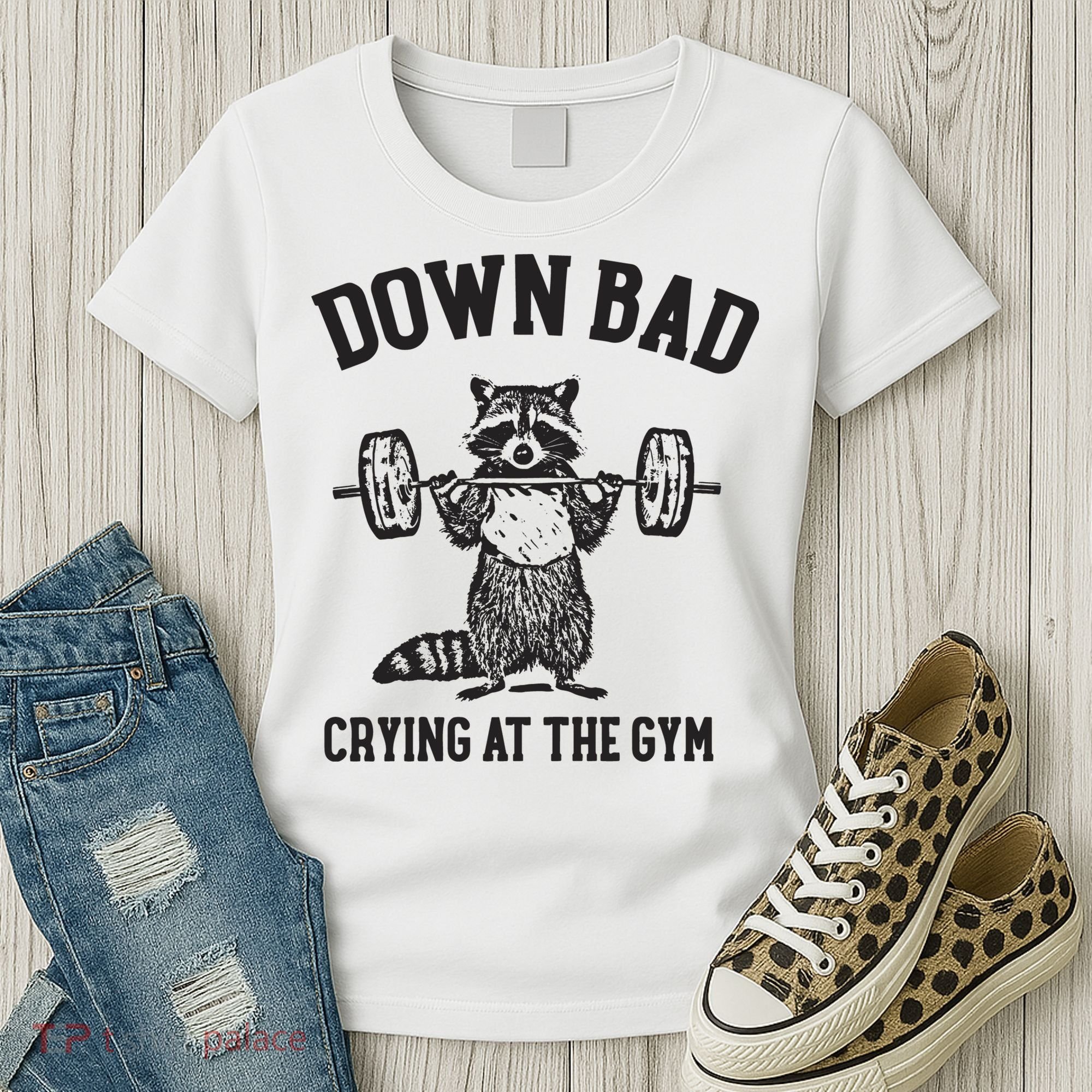 Down Bad Crying At The Gym Racoon Meme Ttpd Women's T-Shirt