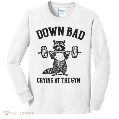 Down Bad Crying At The Gym Racoon Meme Ttpd Kids Long Sleeve Shirt