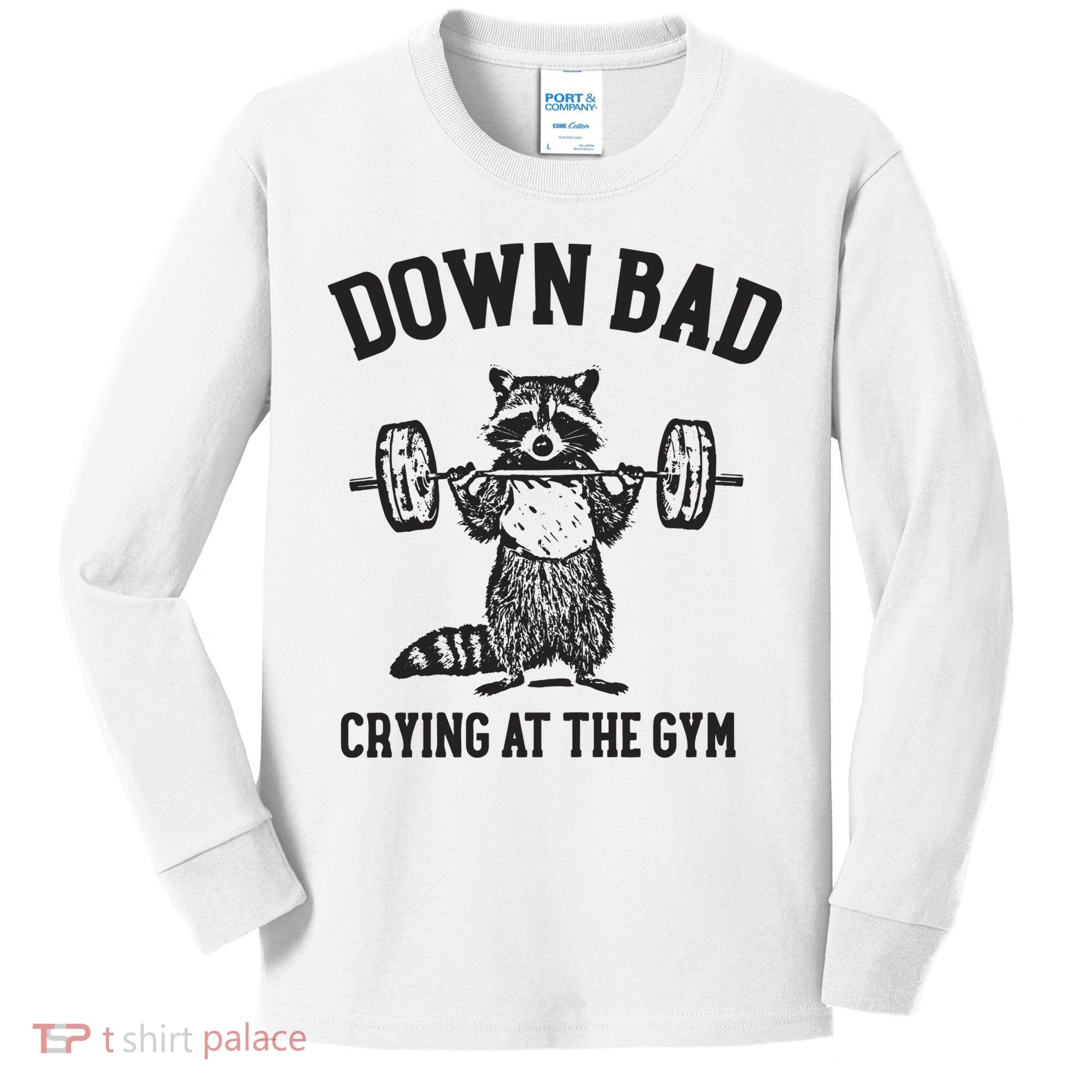 Down Bad Crying At The Gym Racoon Meme Ttpd Kids Long Sleeve Shirt