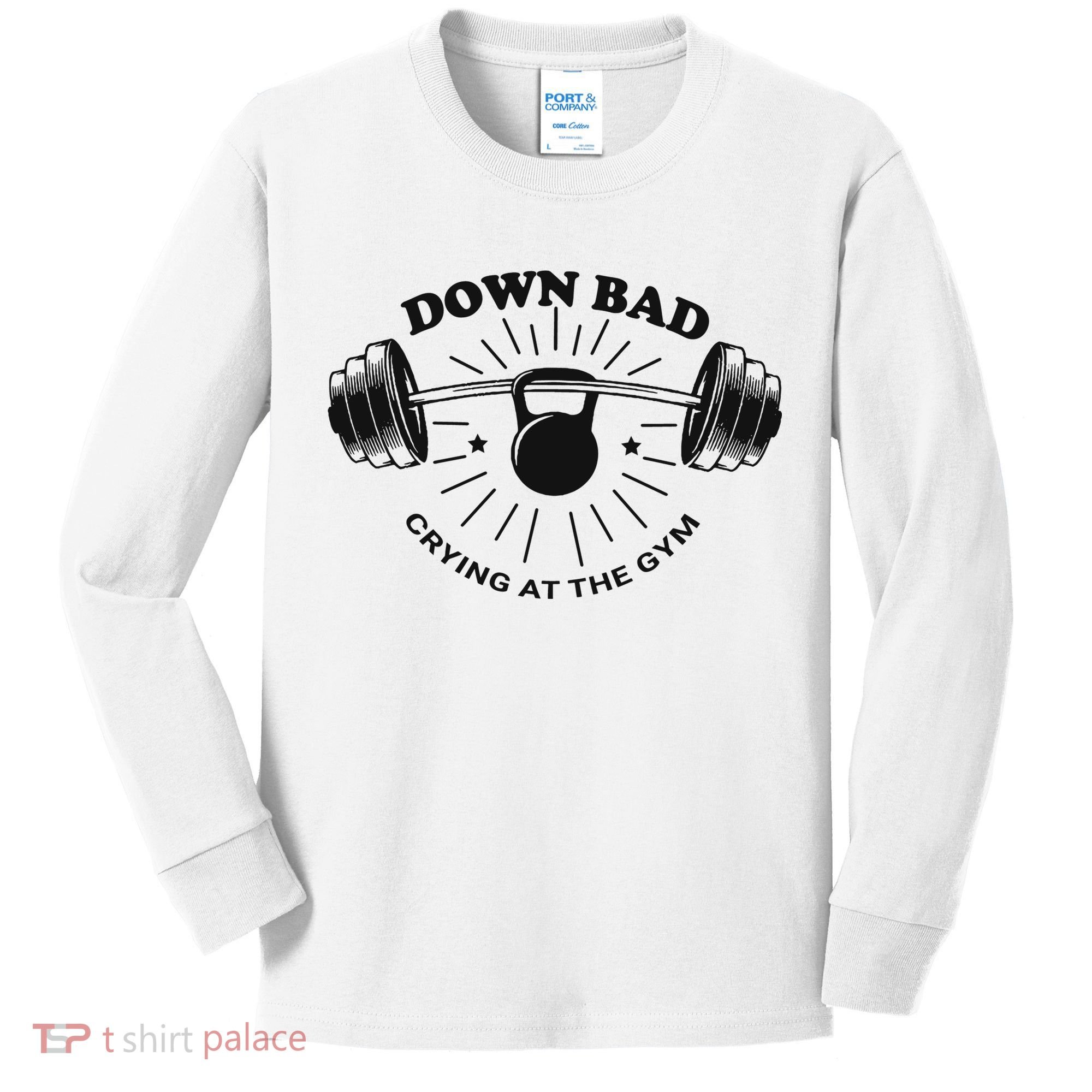 Down Bad Crying At The Gym Funny Workout Ttpd Kids Long Sleeve Shirt