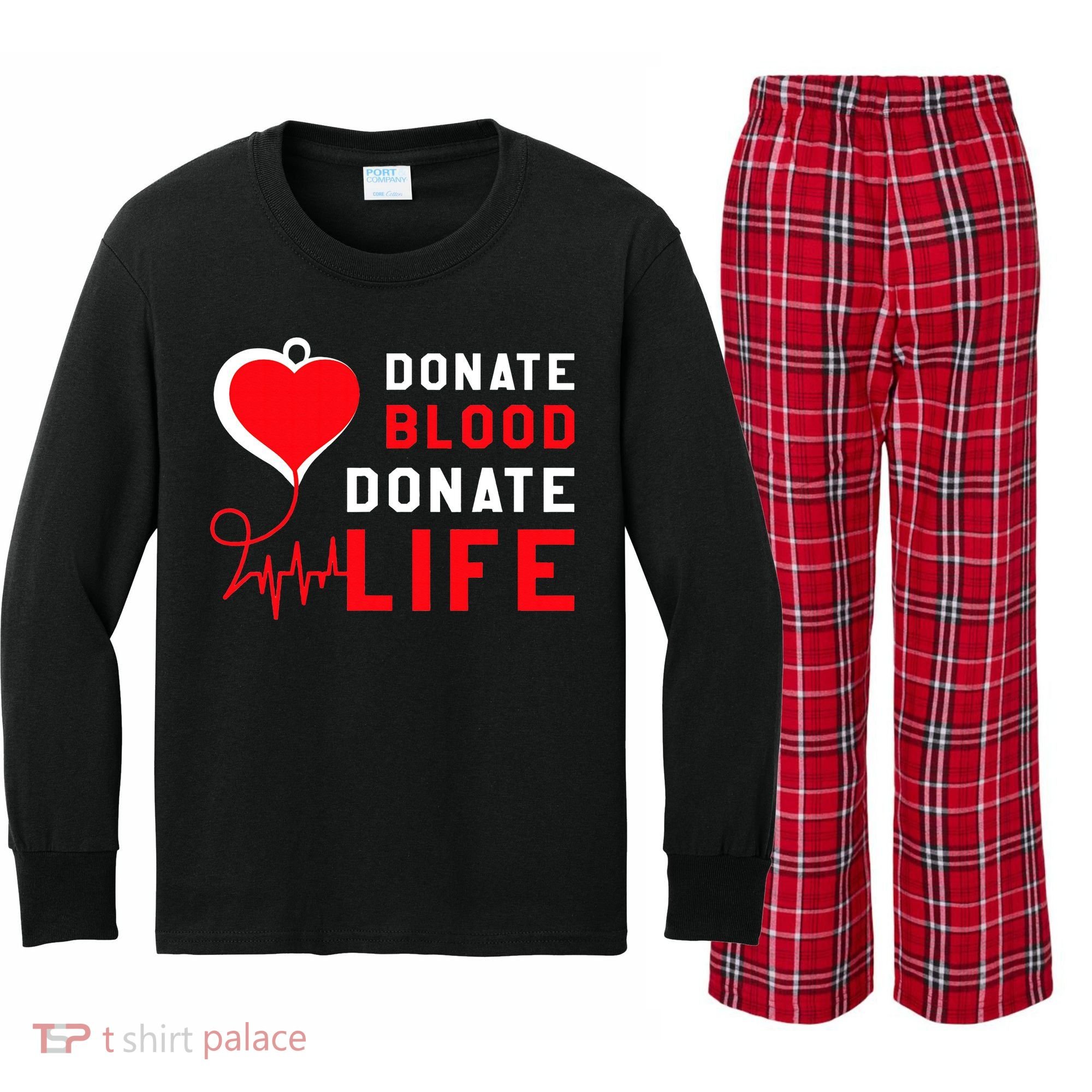 Donate Blood Donate Life World Blood Awareness Kids Long Sleeve Plaid Pajama Set