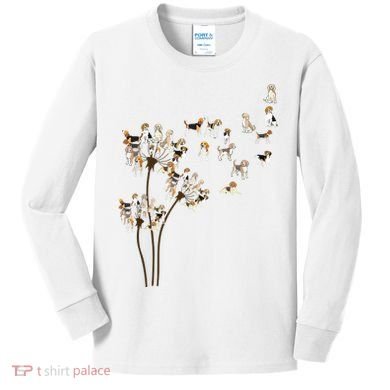 Dandelions Beagle Dog Kids Long Sleeve Shirt