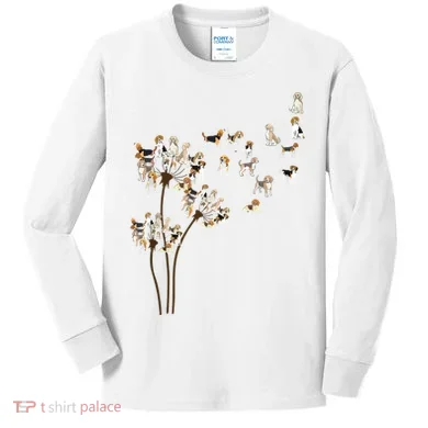 Dandelions Beagle Dog Kids Long Sleeve Shirt