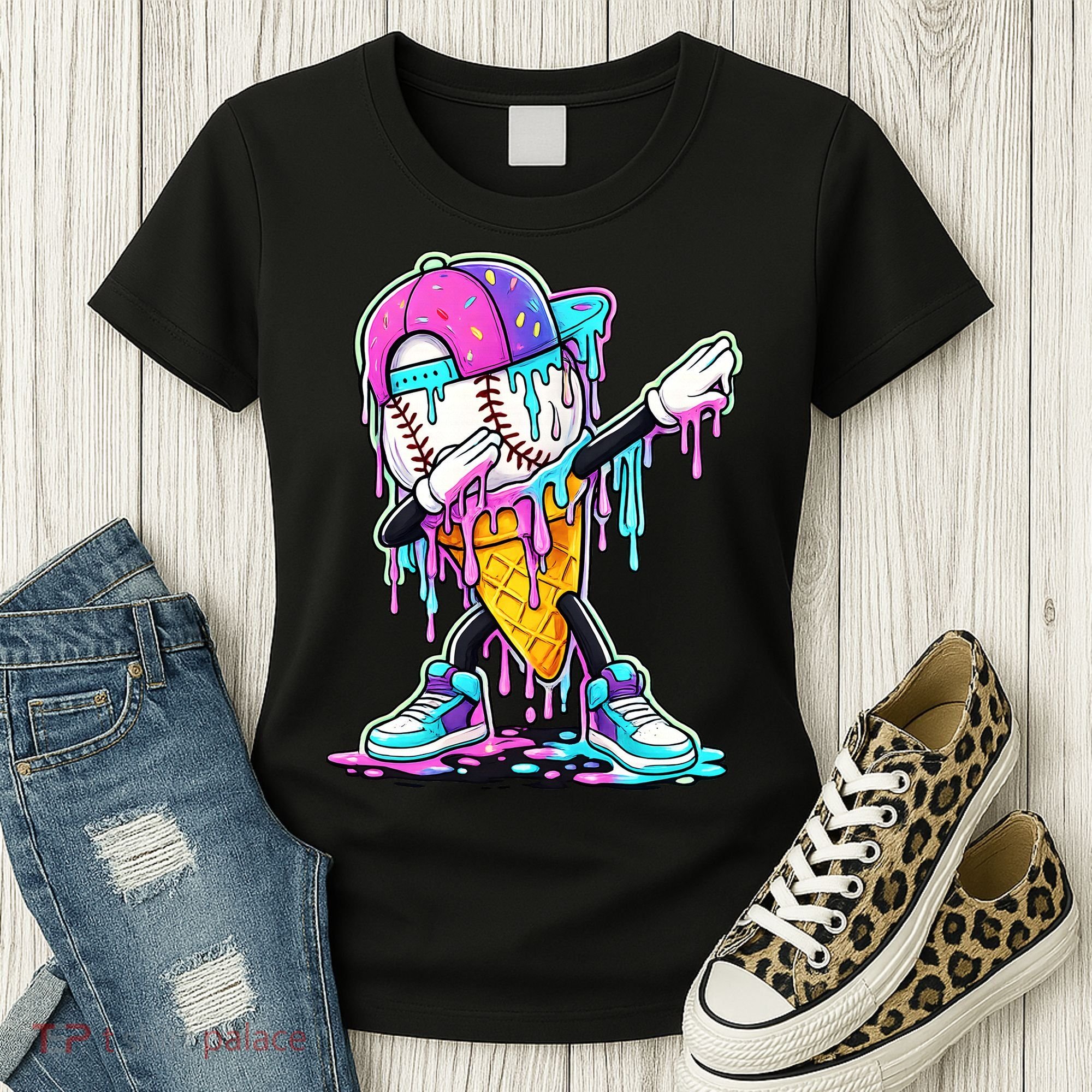 Dripping Baseball Drip Ice Cream Sport Women's T-Shirt