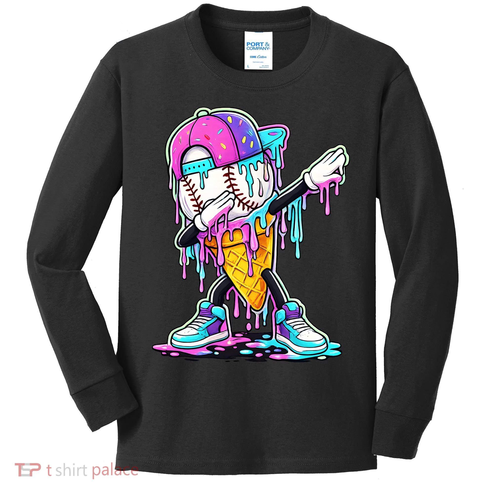 Dripping Baseball Drip Ice Cream Sport Kids Long Sleeve Shirt