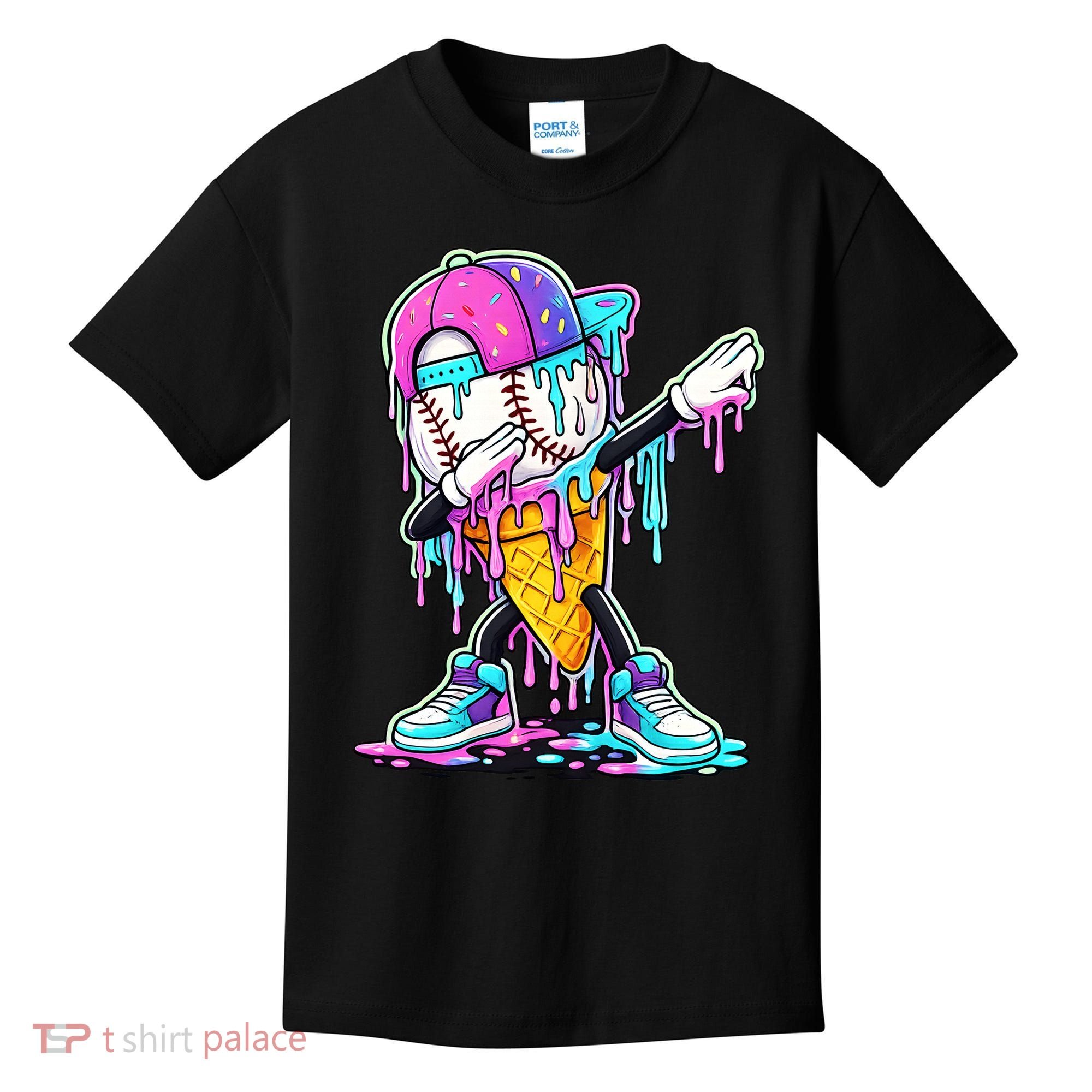 Dripping Baseball Drip Ice Cream Sport Kids T-Shirt