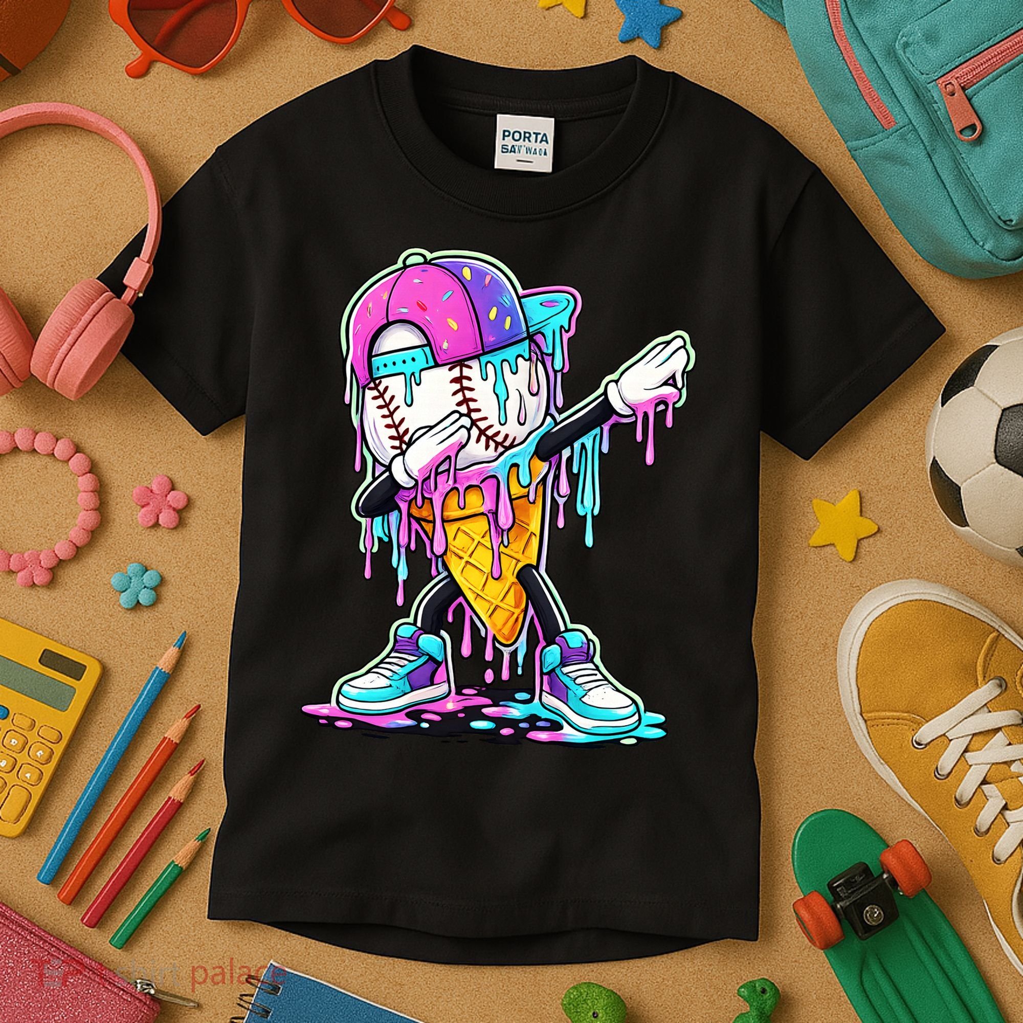 Dripping Baseball Drip Ice Cream Sport Kids T-Shirt