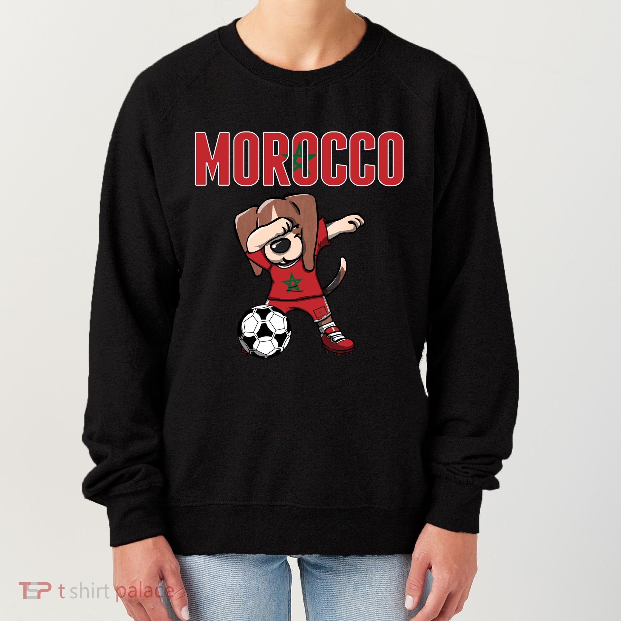 Dabbing Beagle Dog Morocco Soccer Fans Jersey Moroccan Flag Great Gift Women's Sweatshirt