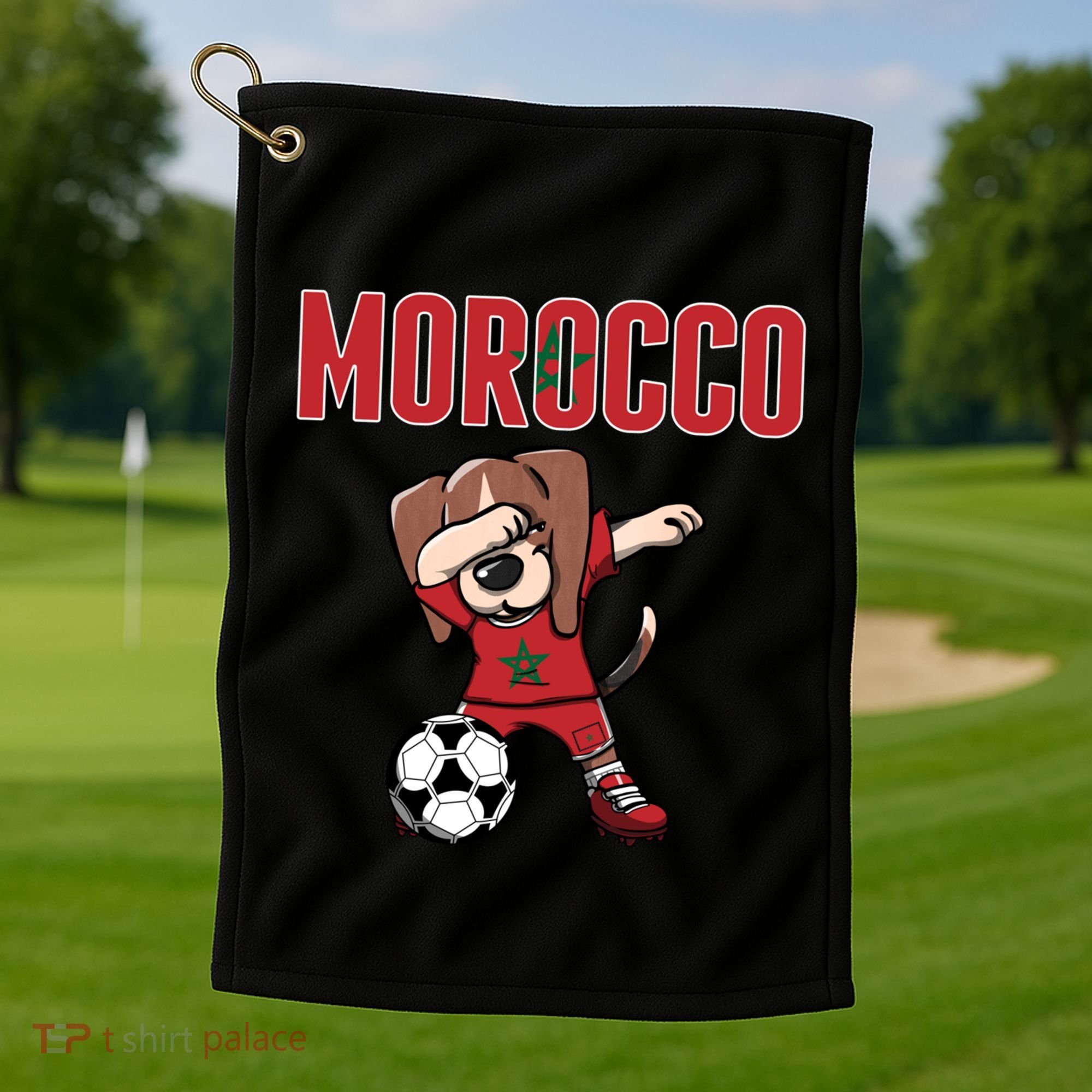 Dabbing Beagle Dog Morocco Soccer Fans Jersey Moroccan Flag Great Gift Golf Towel