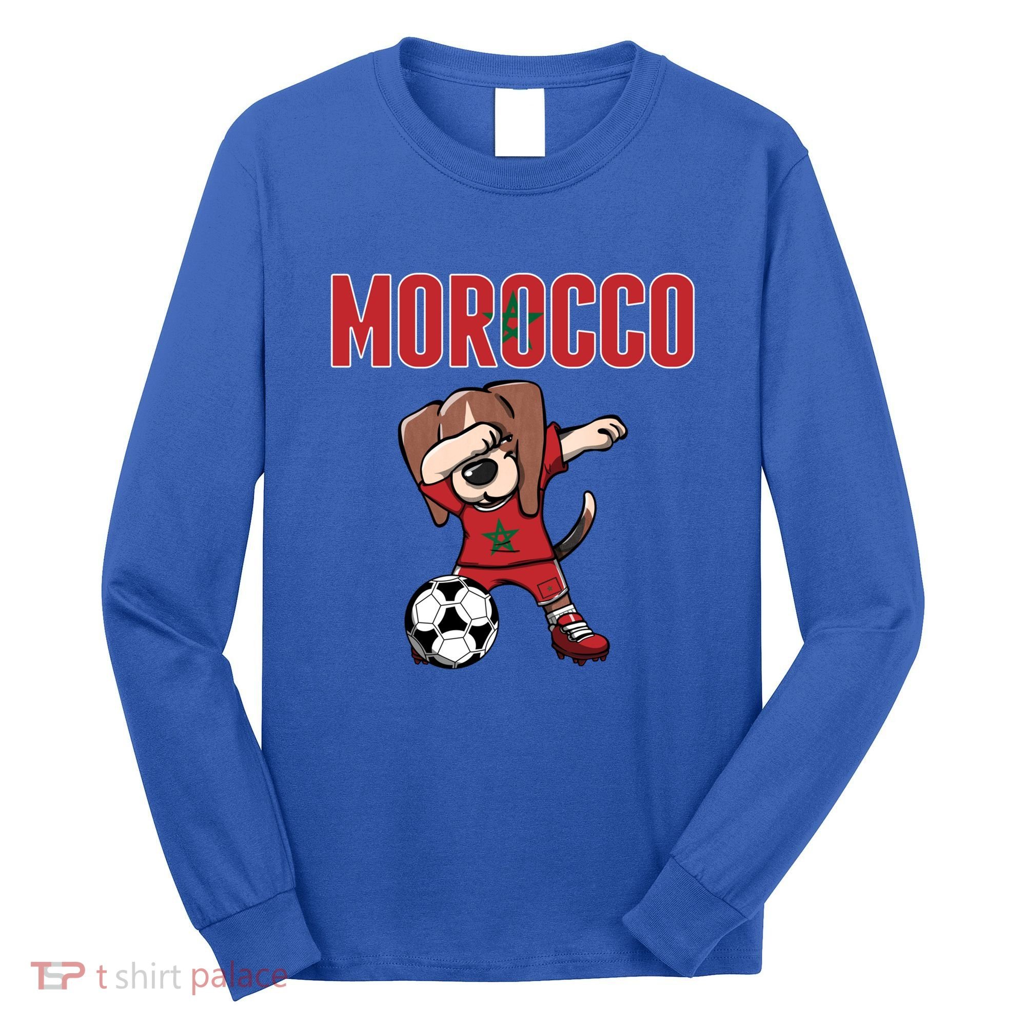 Dabbing Beagle Dog Morocco Soccer Fans Jersey Moroccan Flag Great Gift Long Sleeve Shirt