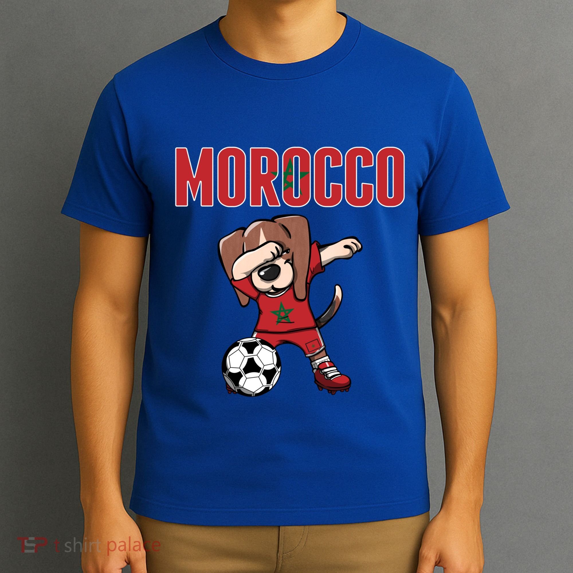 Dabbing Beagle Dog Morocco Soccer Fans Jersey Moroccan Flag Great Gift T-Shirt