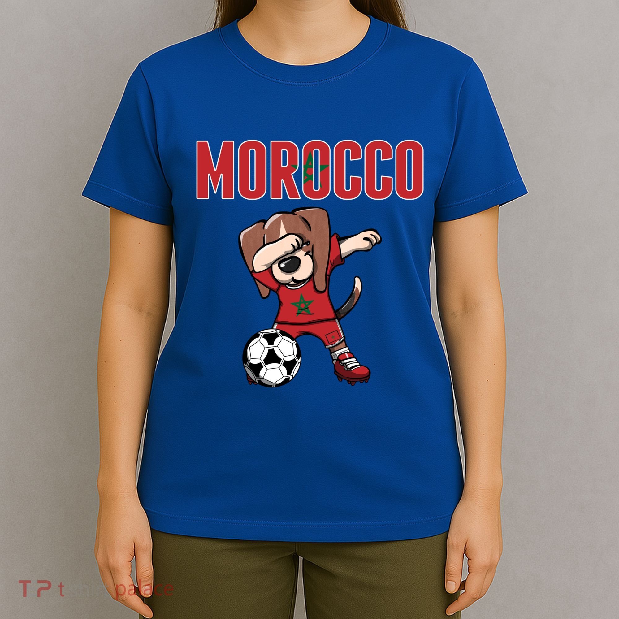 Dabbing Beagle Dog Morocco Soccer Fans Jersey Moroccan Flag Great Gift T-Shirt