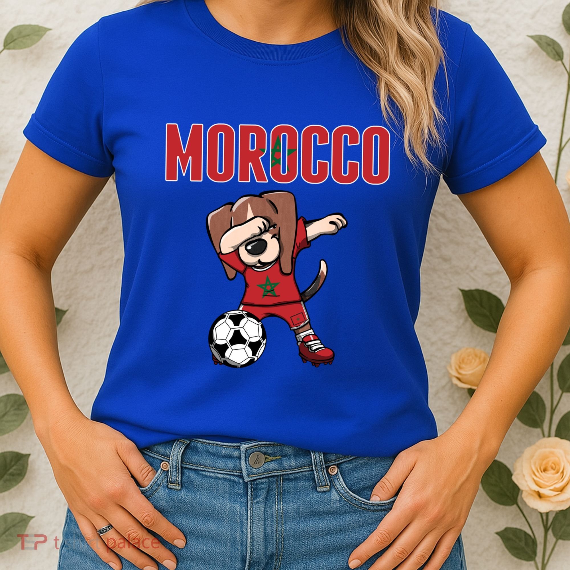 Dabbing Beagle Dog Morocco Soccer Fans Jersey Moroccan Flag Great Gift Women's T-Shirt