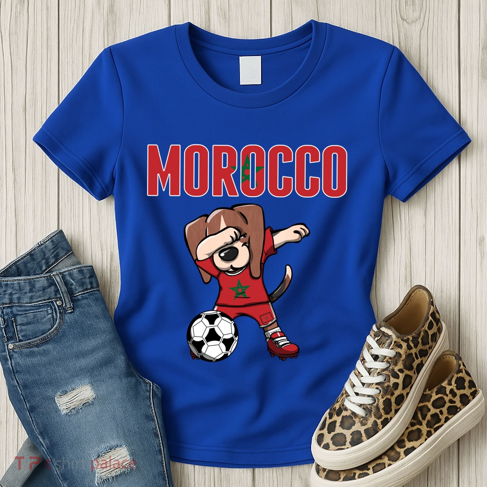 Dabbing Beagle Dog Morocco Soccer Fans Jersey Moroccan Flag Great Gift Women's T-Shirt
