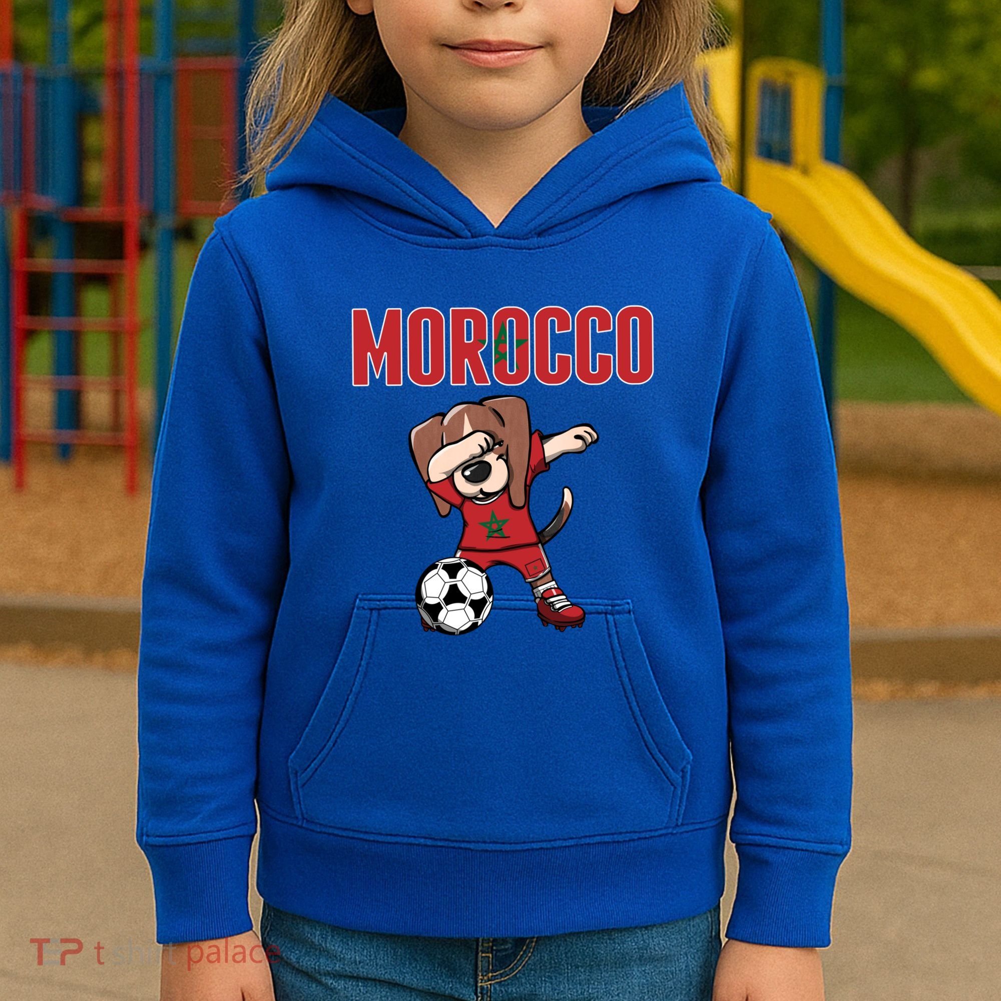Dabbing Beagle Dog Morocco Soccer Fans Jersey Moroccan Flag Great Gift Kids Hoodie