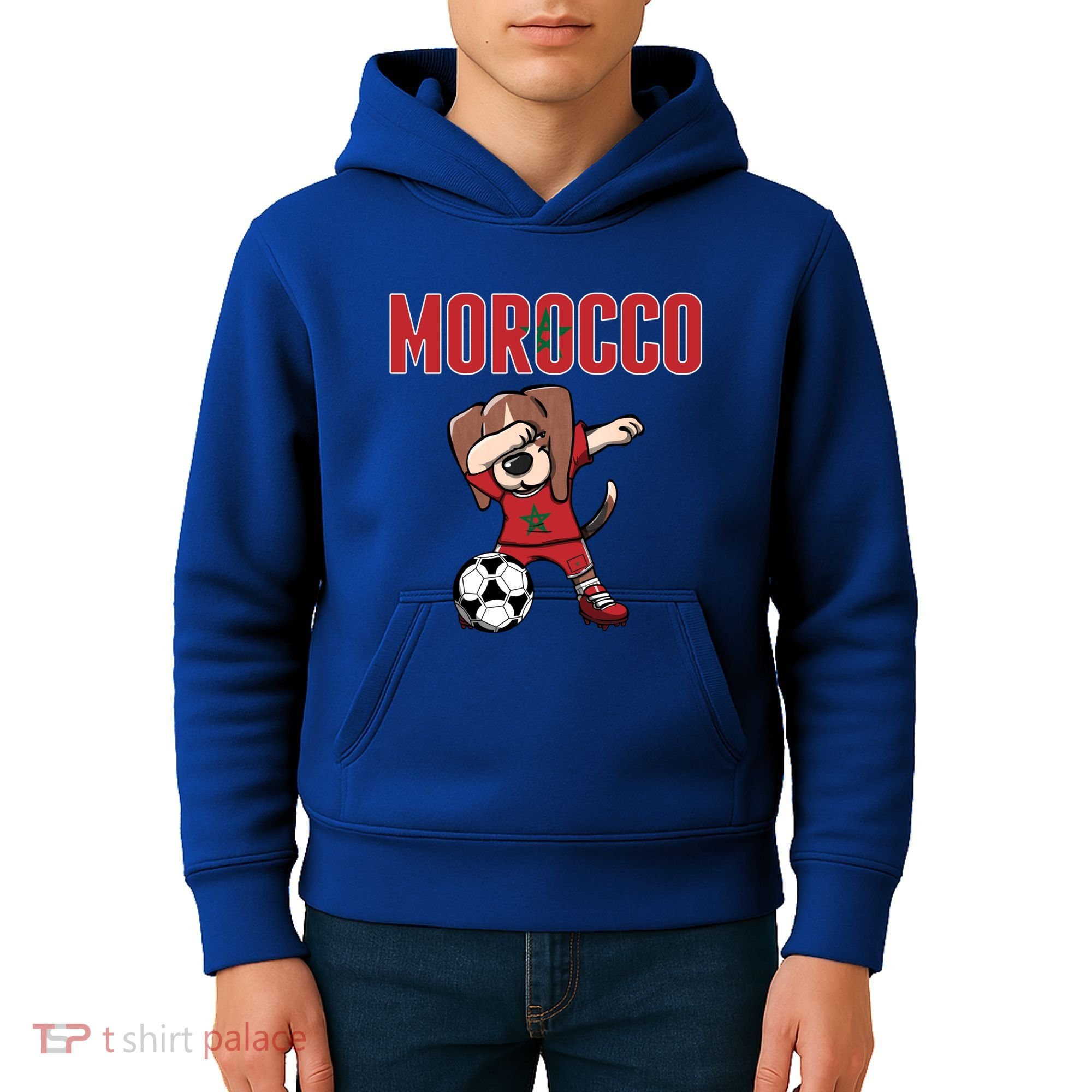 Dabbing Beagle Dog Morocco Soccer Fans Jersey Moroccan Flag Great Gift Kids Hoodie