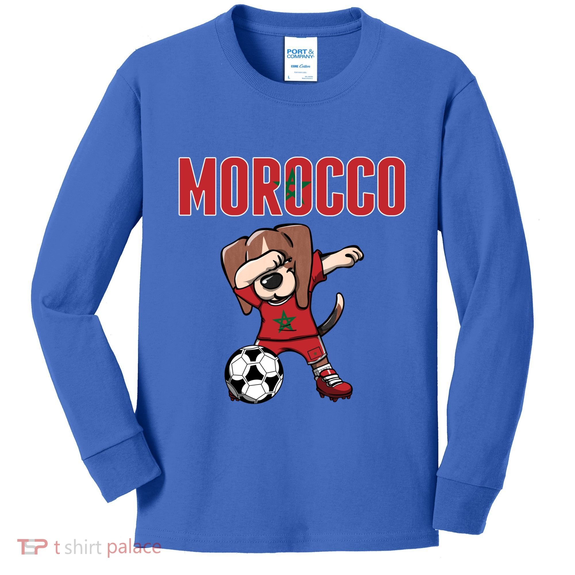 Dabbing Beagle Dog Morocco Soccer Fans Jersey Moroccan Flag Great Gift Kids Long Sleeve Shirt