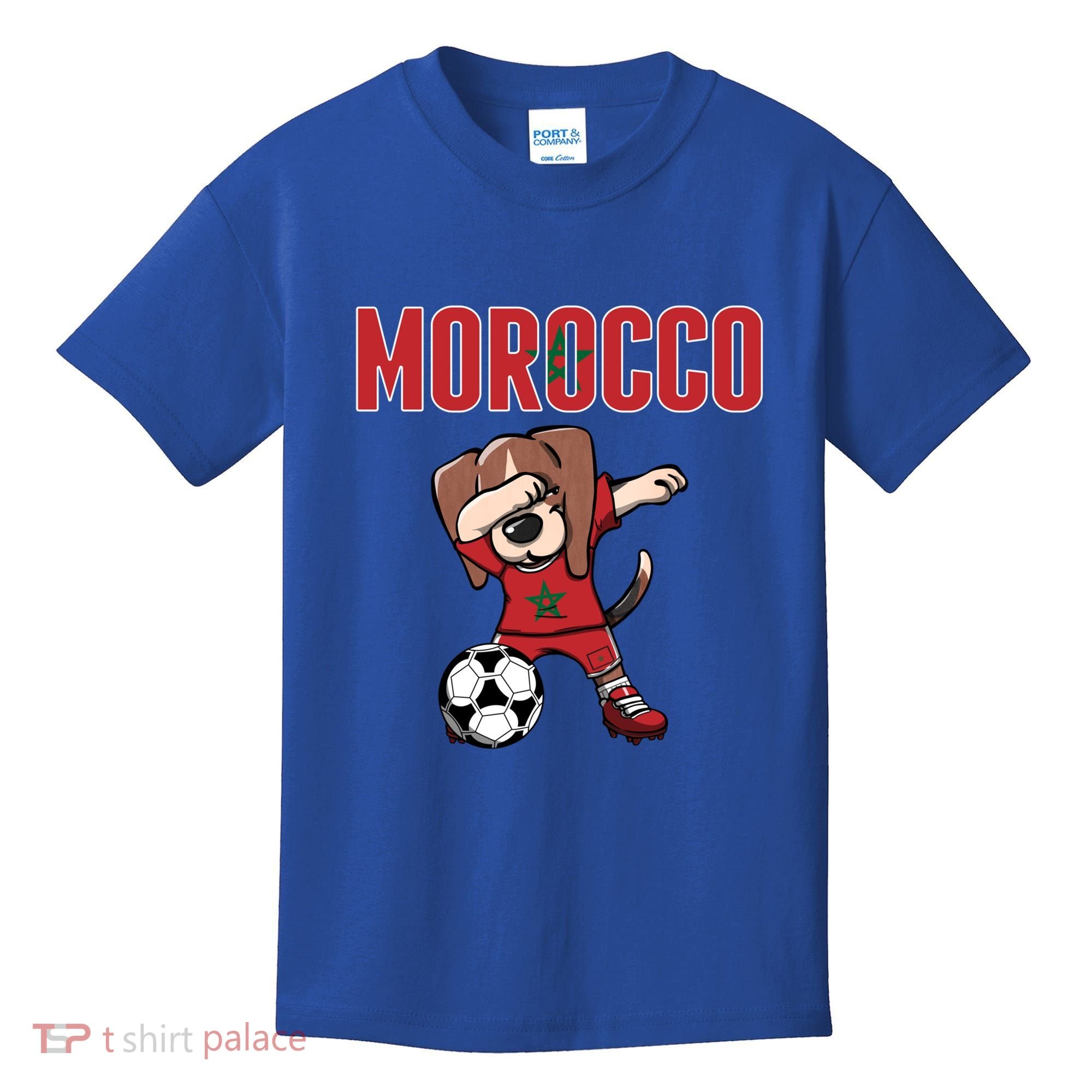 Dabbing Beagle Dog Morocco Soccer Fans Jersey Moroccan Flag Great Gift Kids T-Shirt
