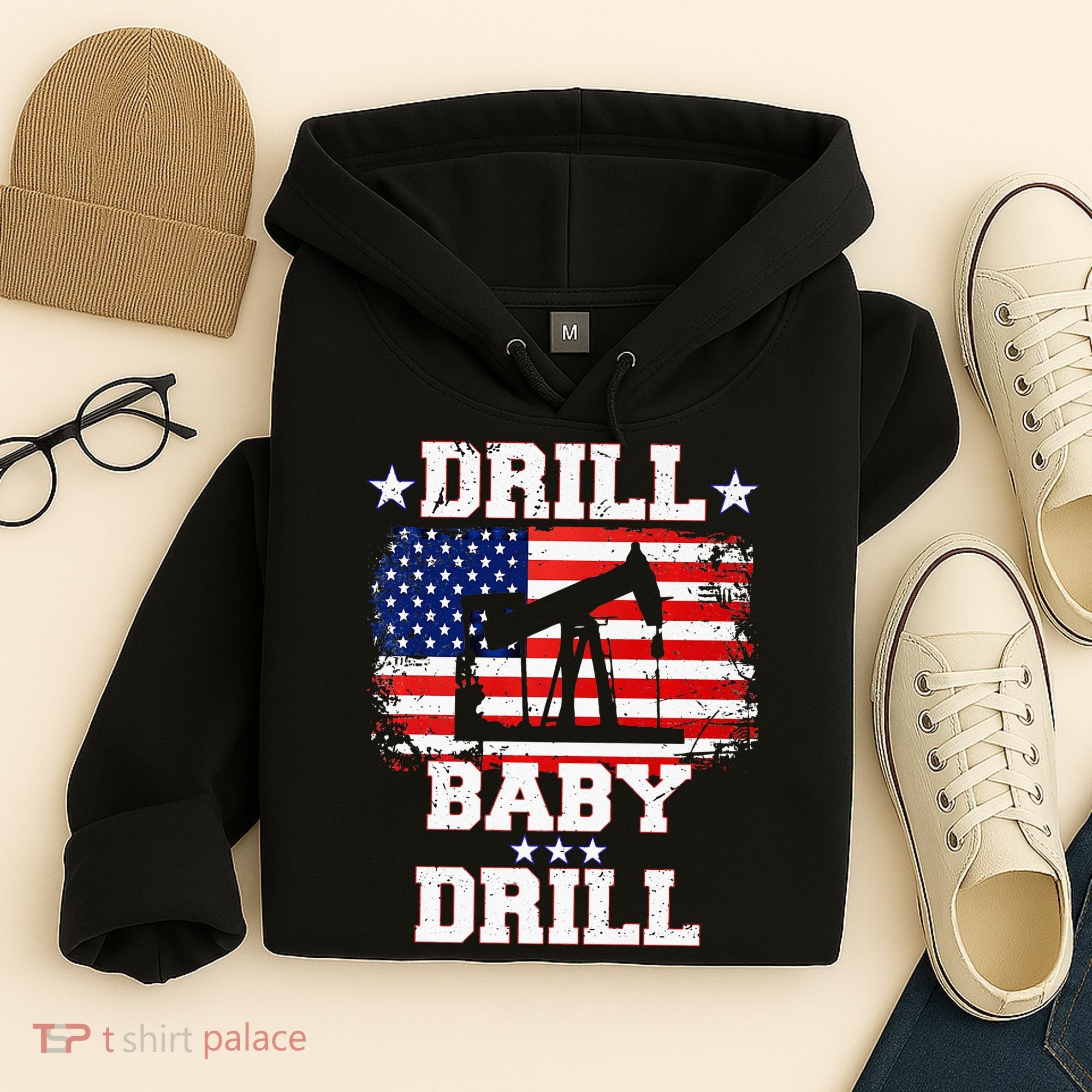 Drill Baby Drill American Flag Oilrig Oilfield Hoodie