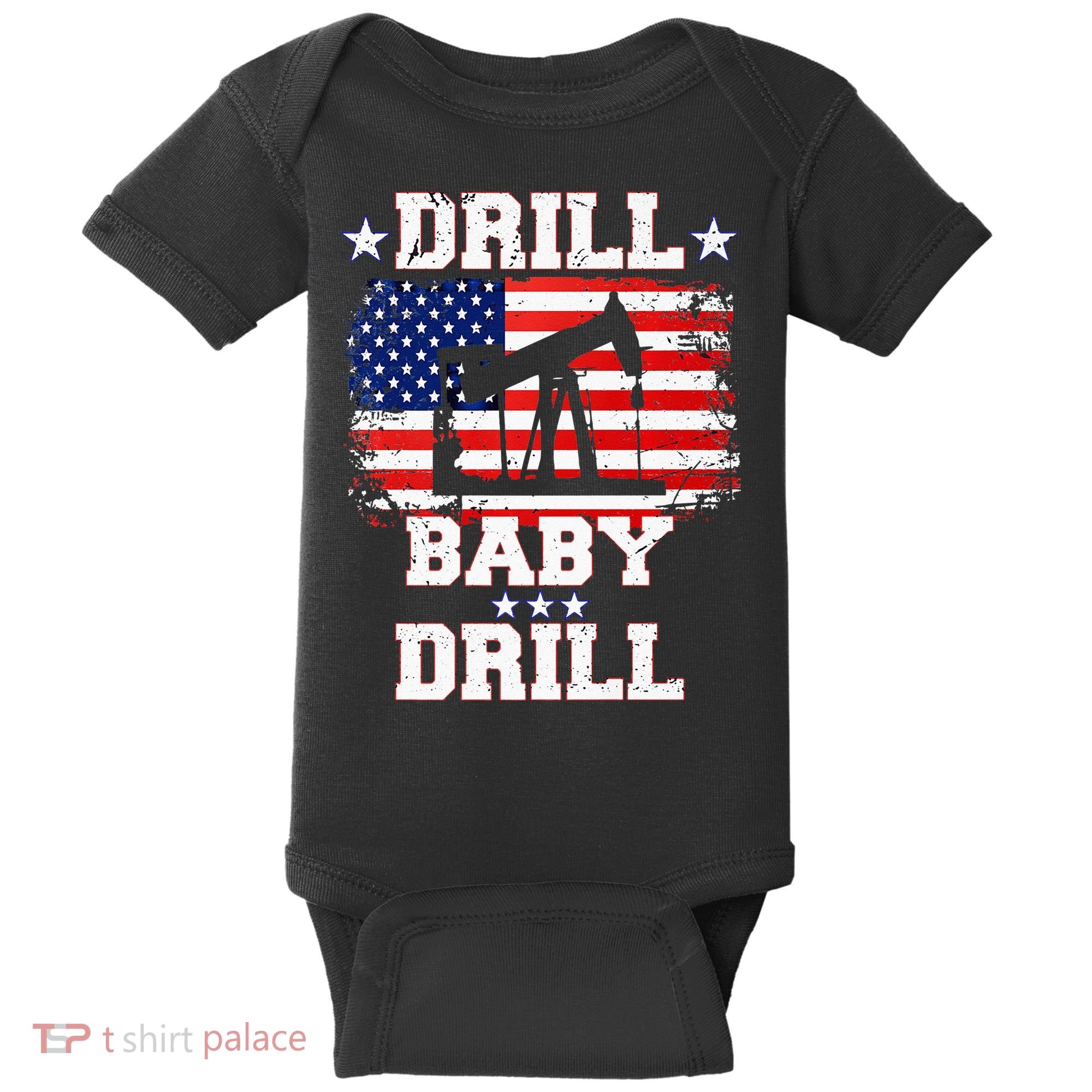 Drill Baby Drill American Flag Oilrig Oilfield Baby Bodysuit