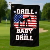 Drill Baby Drill American Flag Oilrig Oilfield Golf Towel thumb 1
