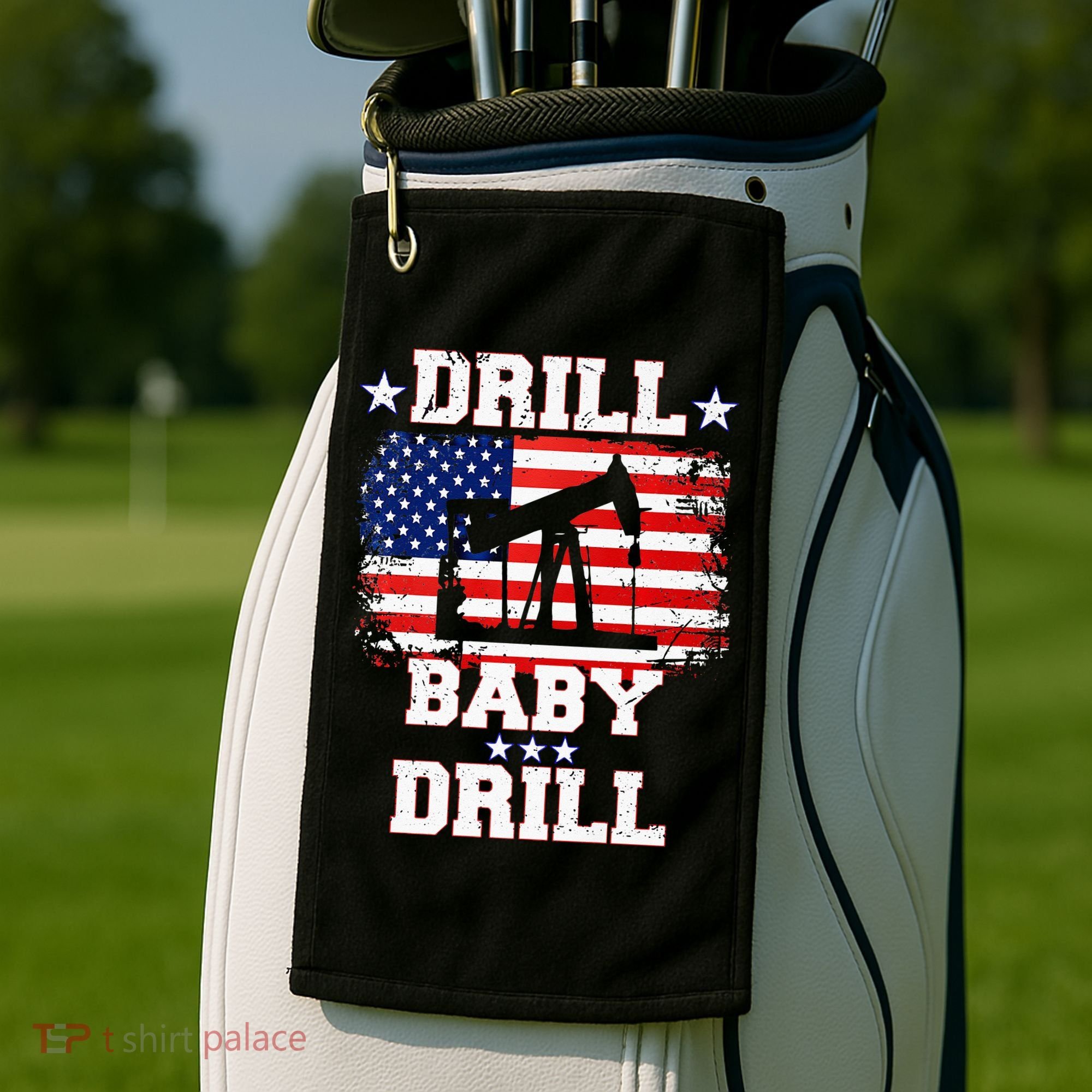 Drill Baby Drill American Flag Oilrig Oilfield Golf Towel