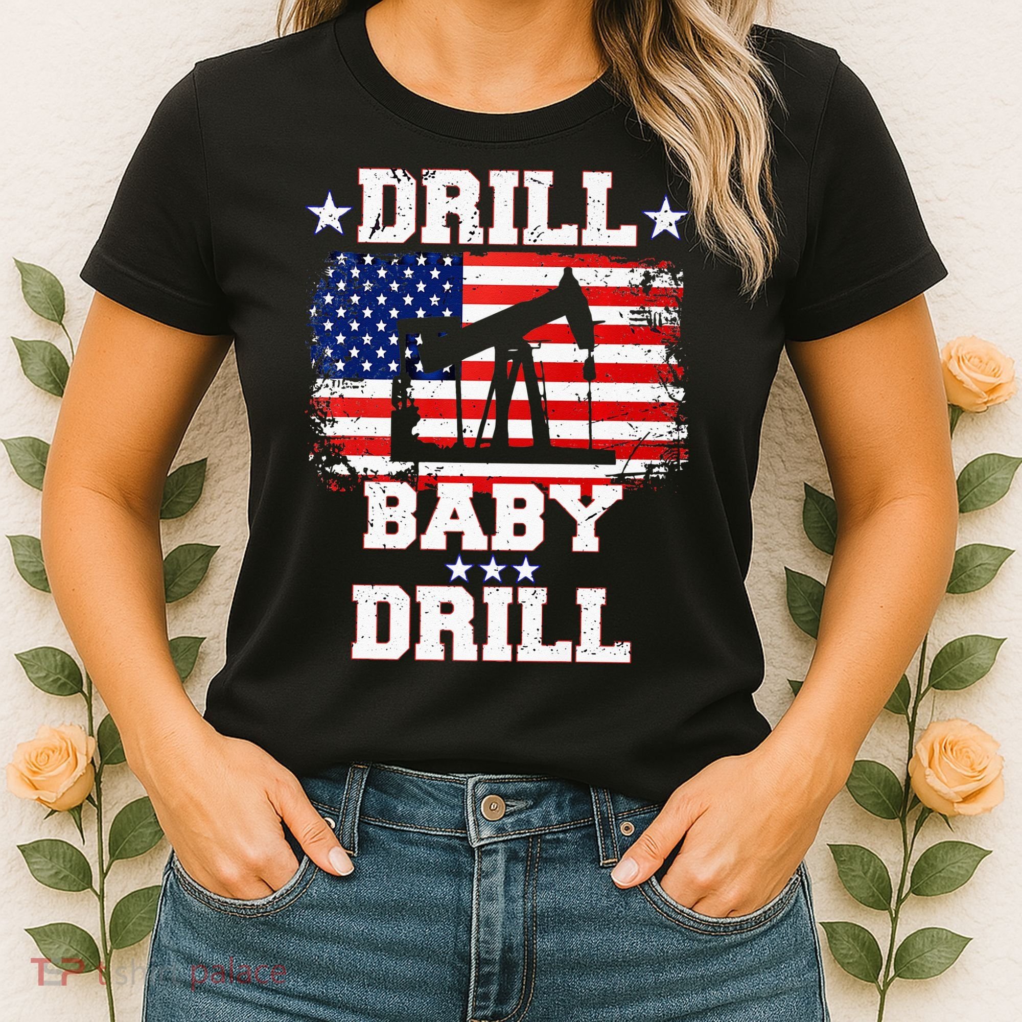 Drill Baby Drill American Flag Oilrig Oilfield Women's T-Shirt