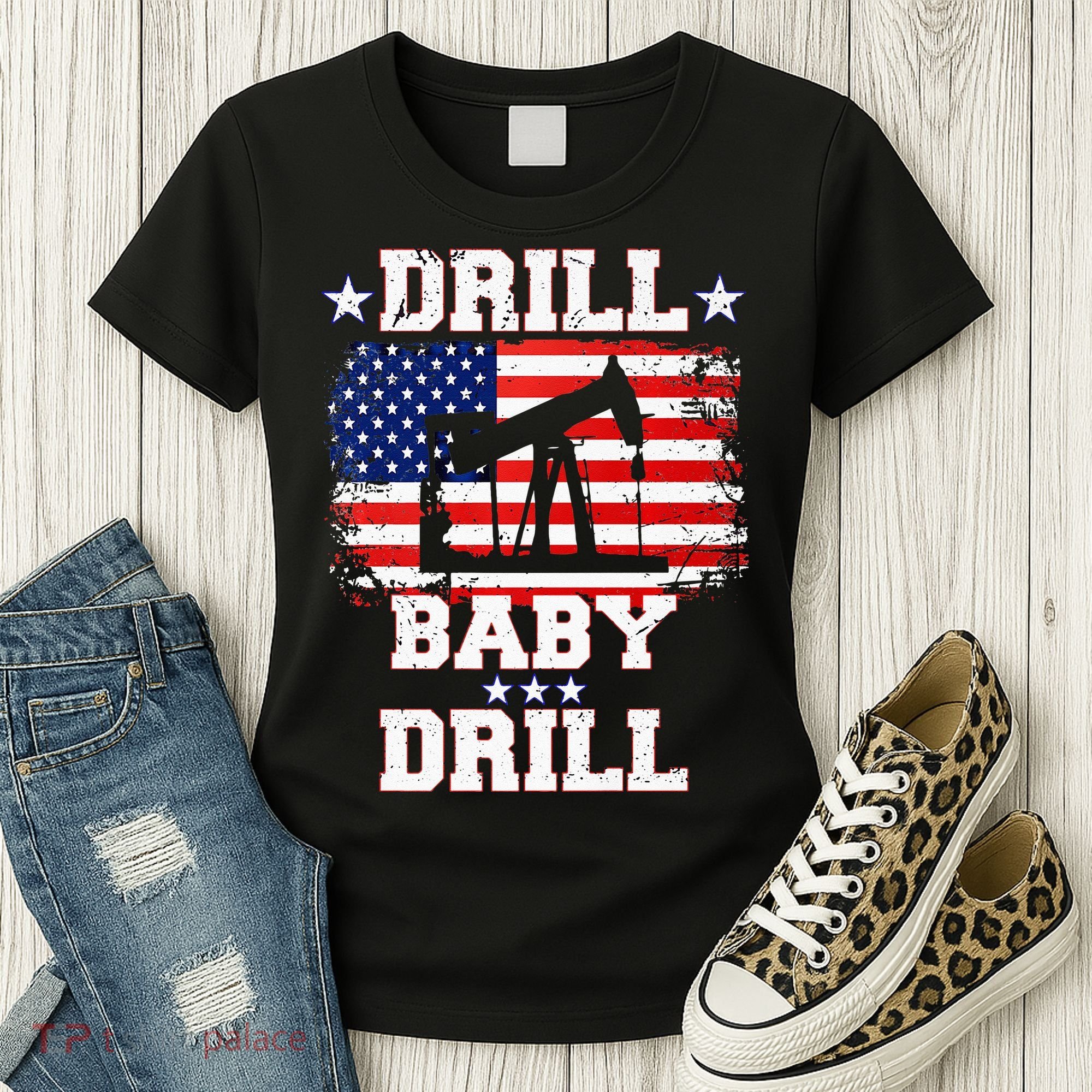Drill Baby Drill American Flag Oilrig Oilfield Women's T-Shirt