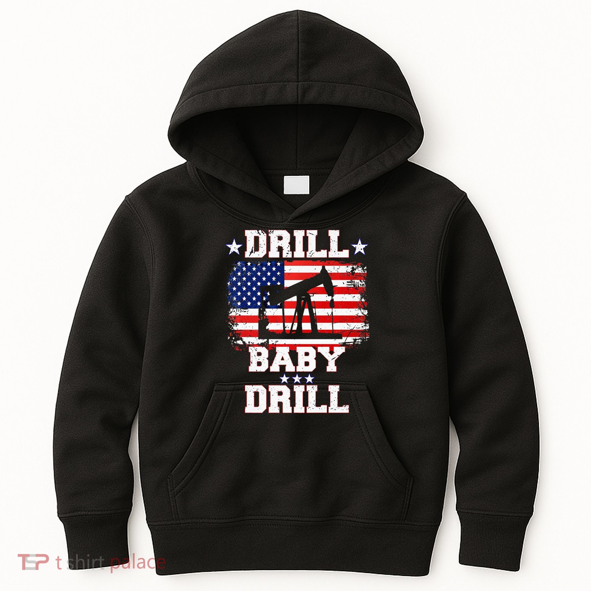 Drill Baby Drill American Flag Oilrig Oilfield Kids Hoodie