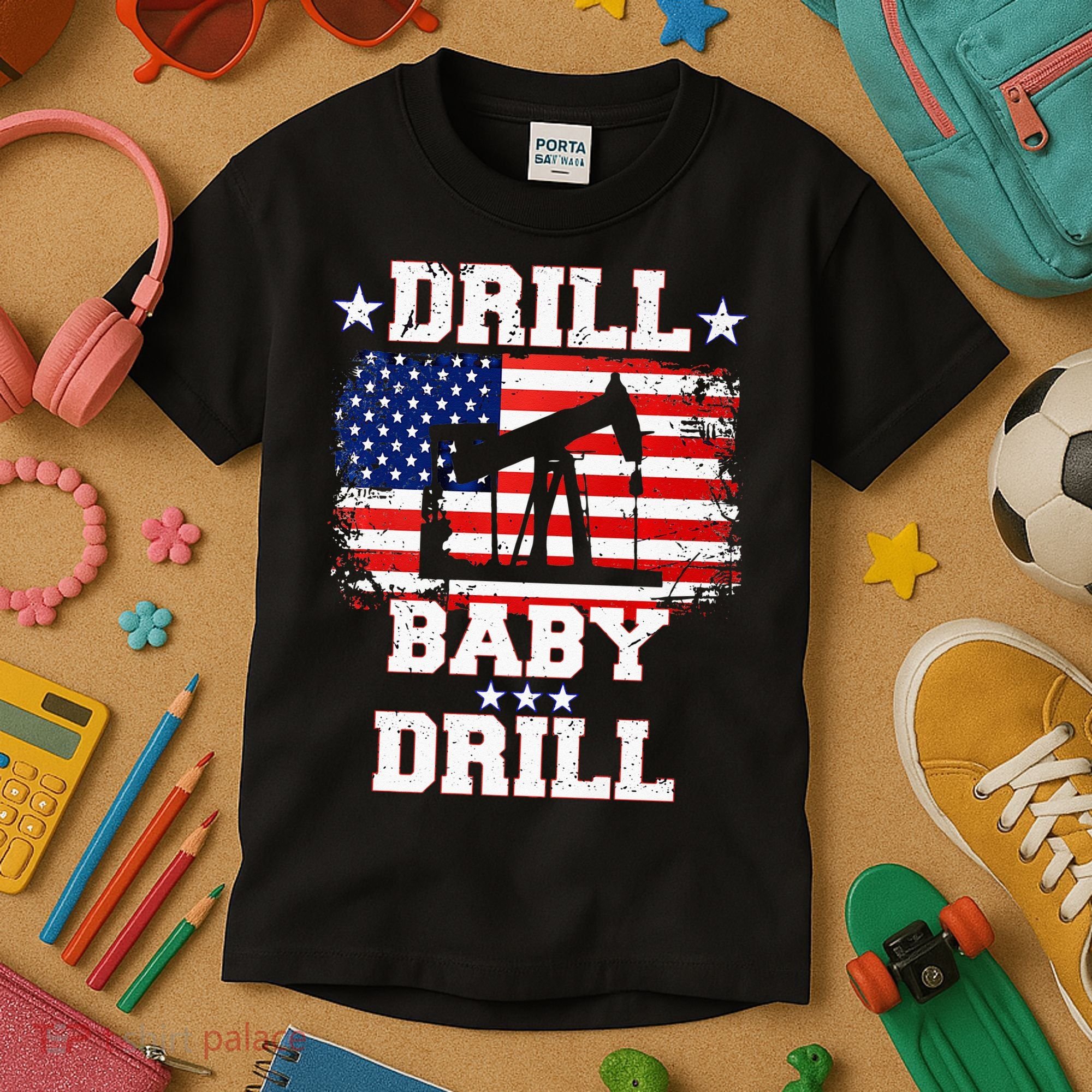 Drill Baby Drill American Flag Oilrig Oilfield Kids T-Shirt