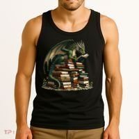 Distressed Bookworm Dragons Reading Book Dragons And Books Tank Top thumb 3