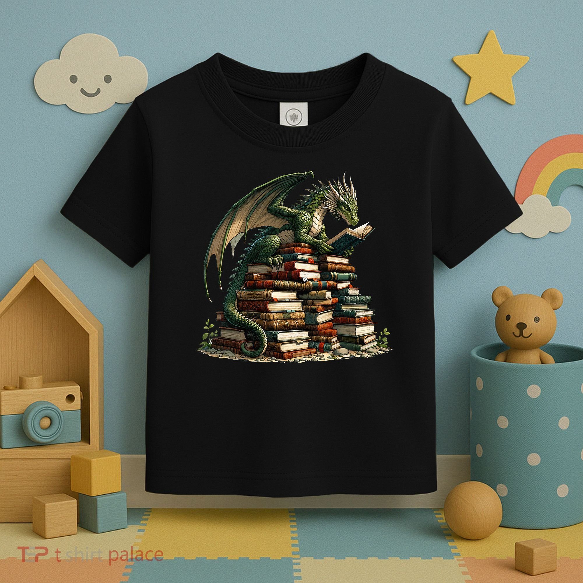Distressed Bookworm Dragons Reading Book Dragons And Books Toddler T-Shirt