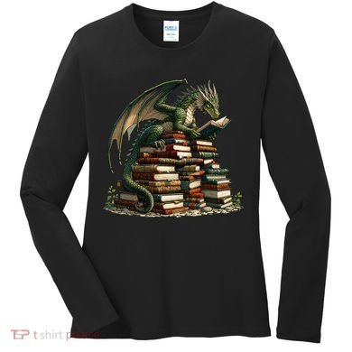 Distressed Bookworm Dragons Reading Book Dragons And Books Women's Long Sleeve Shirt