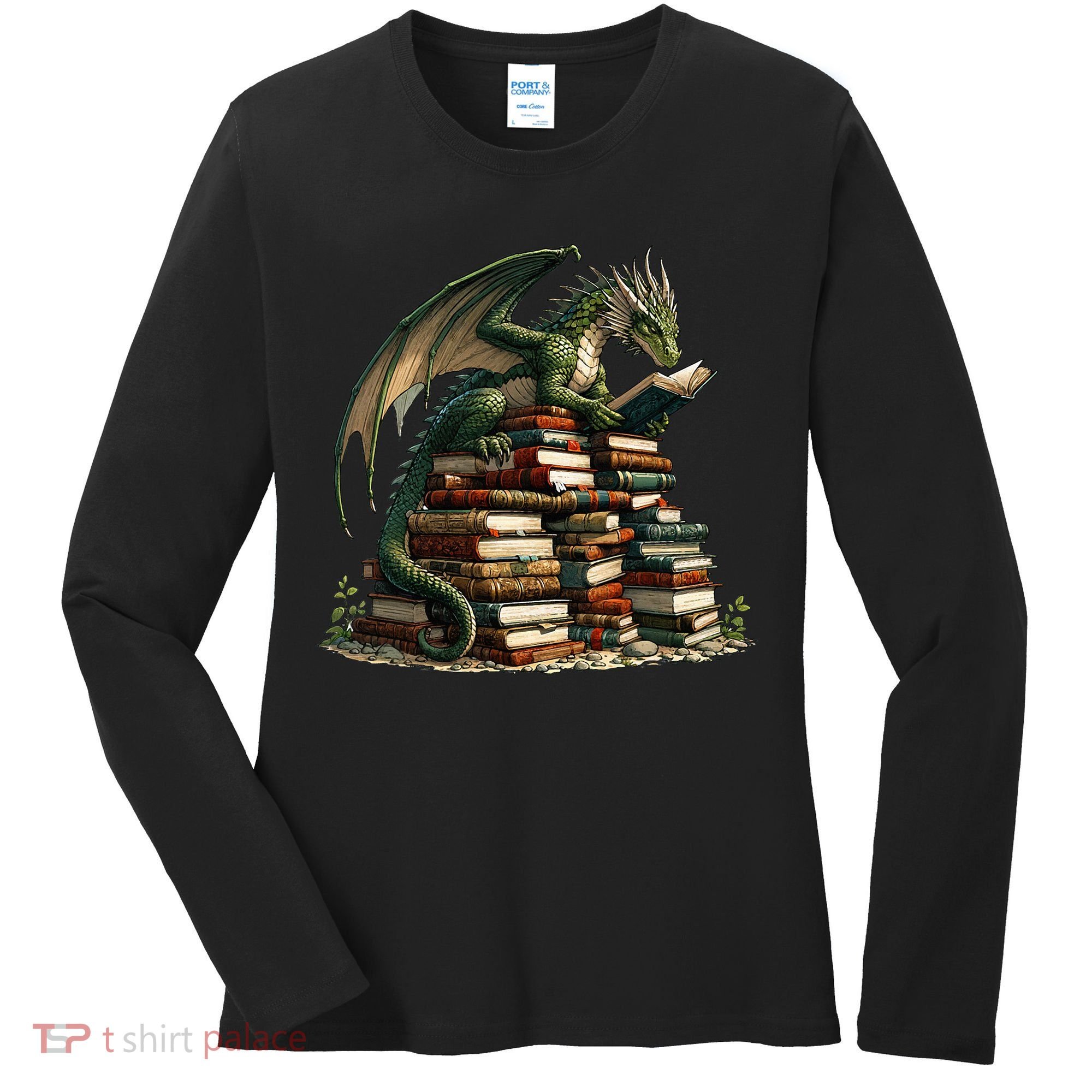 Distressed Bookworm Dragons Reading Book Dragons And Books Women's Long Sleeve Shirt