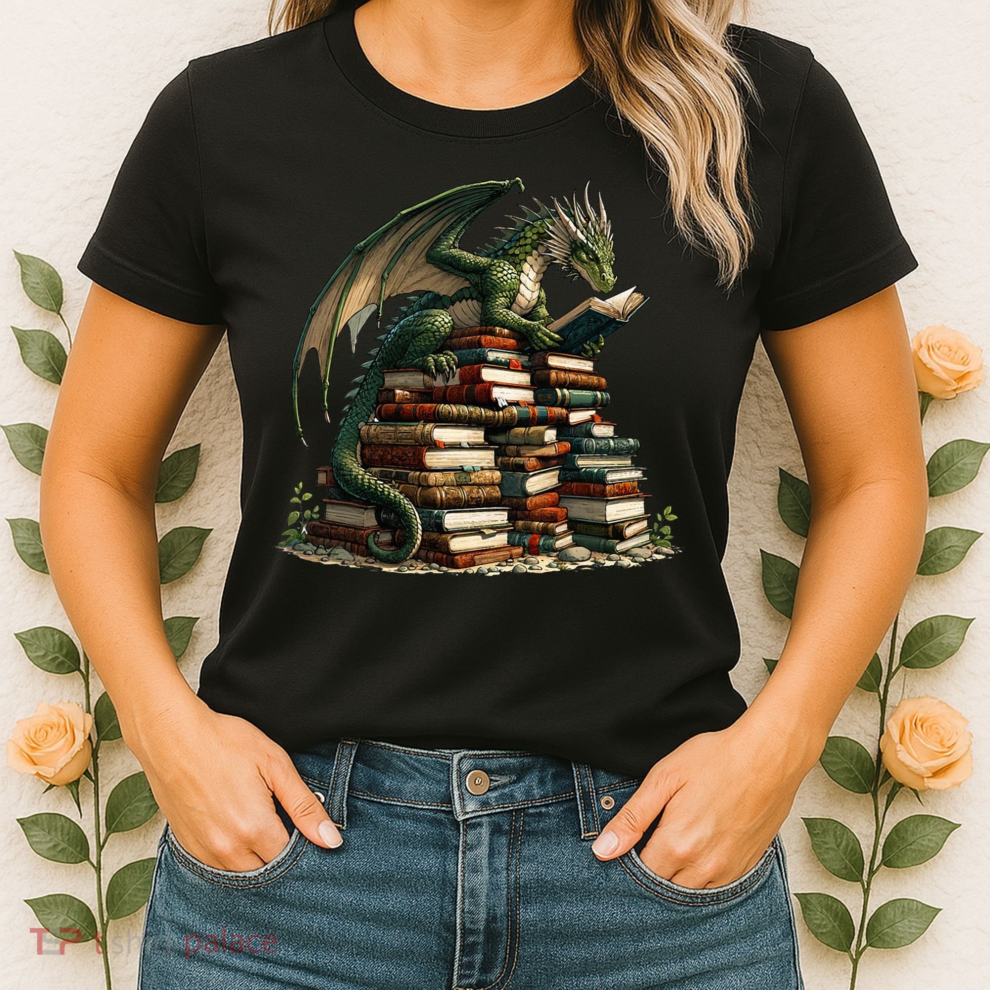 Distressed Bookworm Dragons Reading Book Dragons And Books Women's T-Shirt