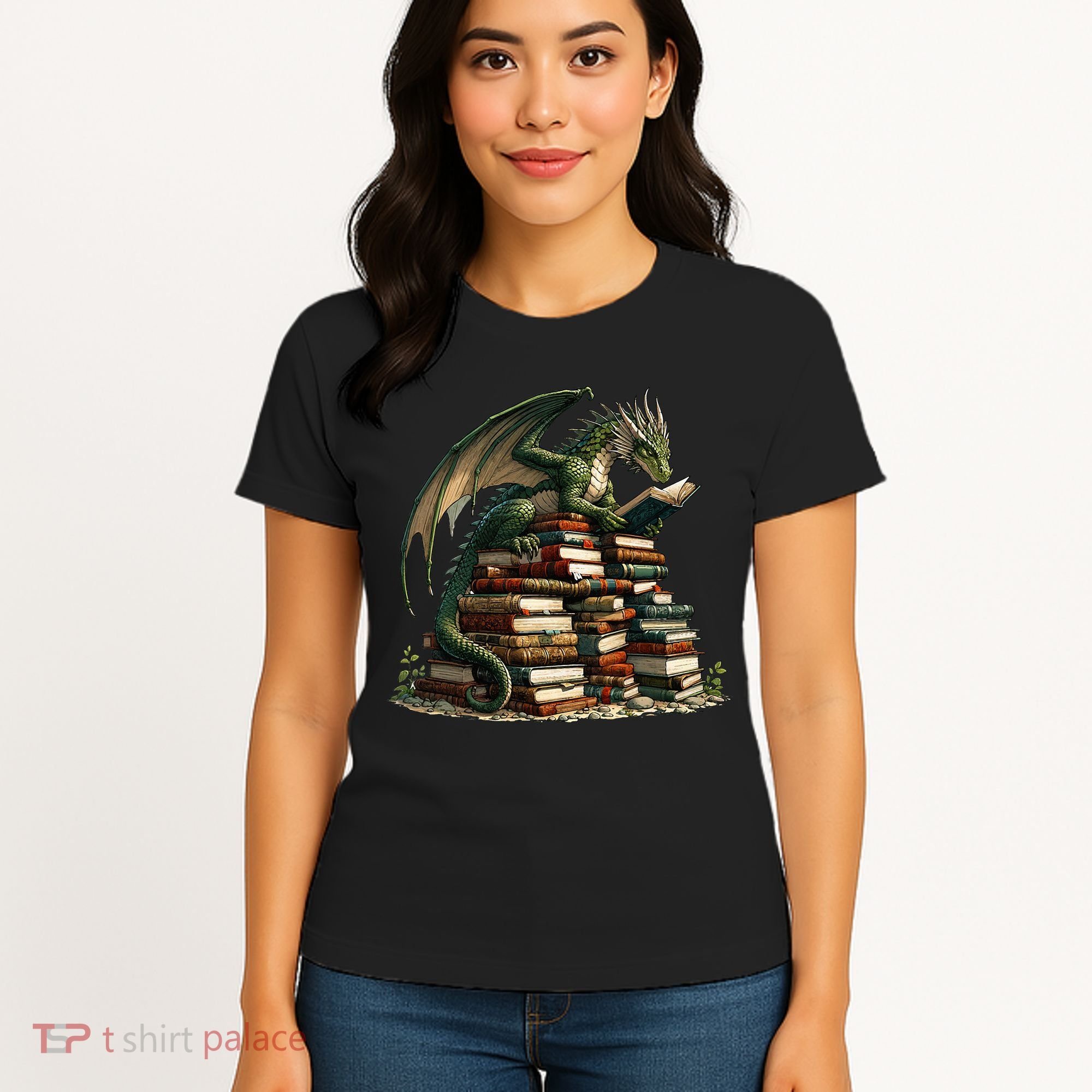 Distressed Bookworm Dragons Reading Book Dragons And Books Women's T-Shirt