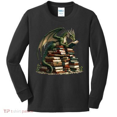 Distressed Bookworm Dragons Reading Book Dragons And Books Kids Long Sleeve Shirt