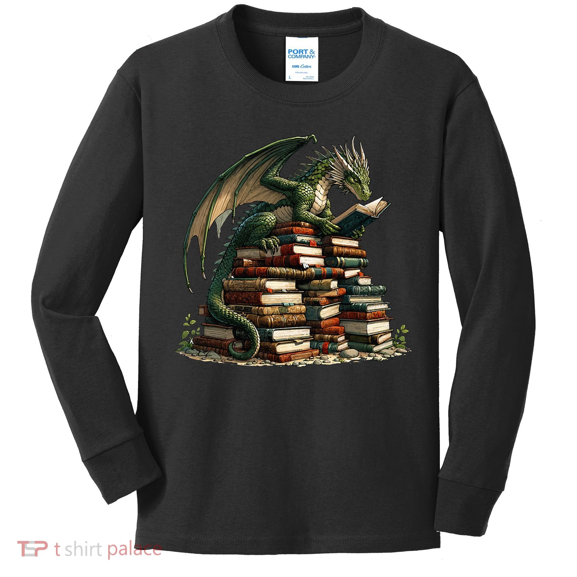 Distressed Bookworm Dragons Reading Book Dragons And Books Kids Long Sleeve Shirt