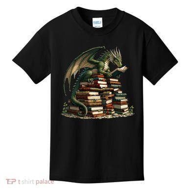 Distressed Bookworm Dragons Reading Book Dragons And Books Kids T-Shirt