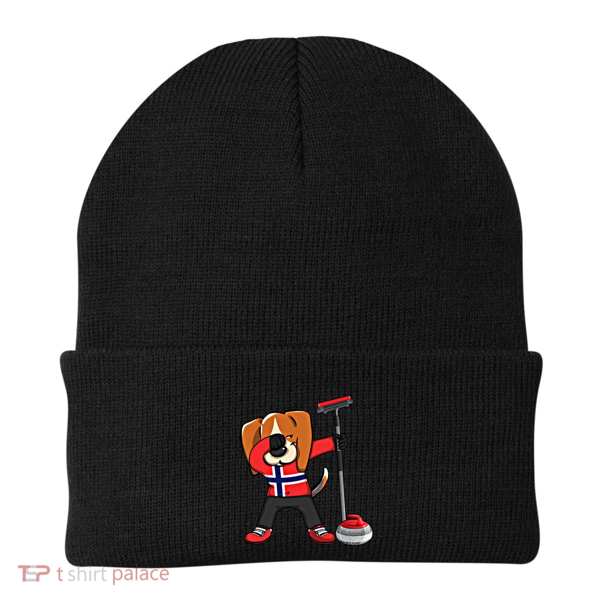 Dabbing Beagle Dog Norway Curling Lovers Jersey Winter Sport Gift Beanie