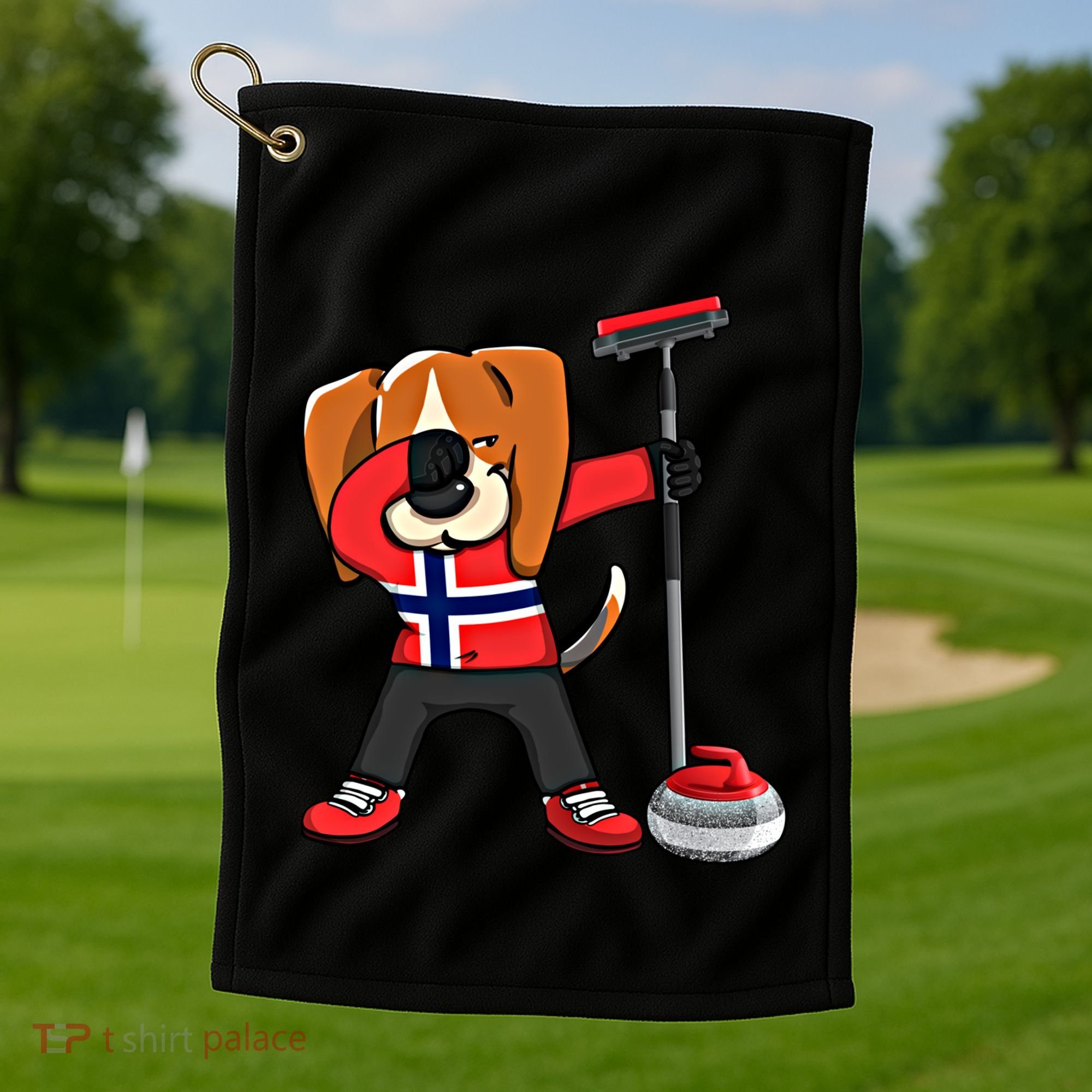 Dabbing Beagle Dog Norway Curling Lovers Jersey Winter Sport Gift Golf Towel
