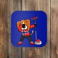 Dabbing Beagle Dog Norway Curling Lovers Jersey Winter Sport Gift Coaster thumb 0