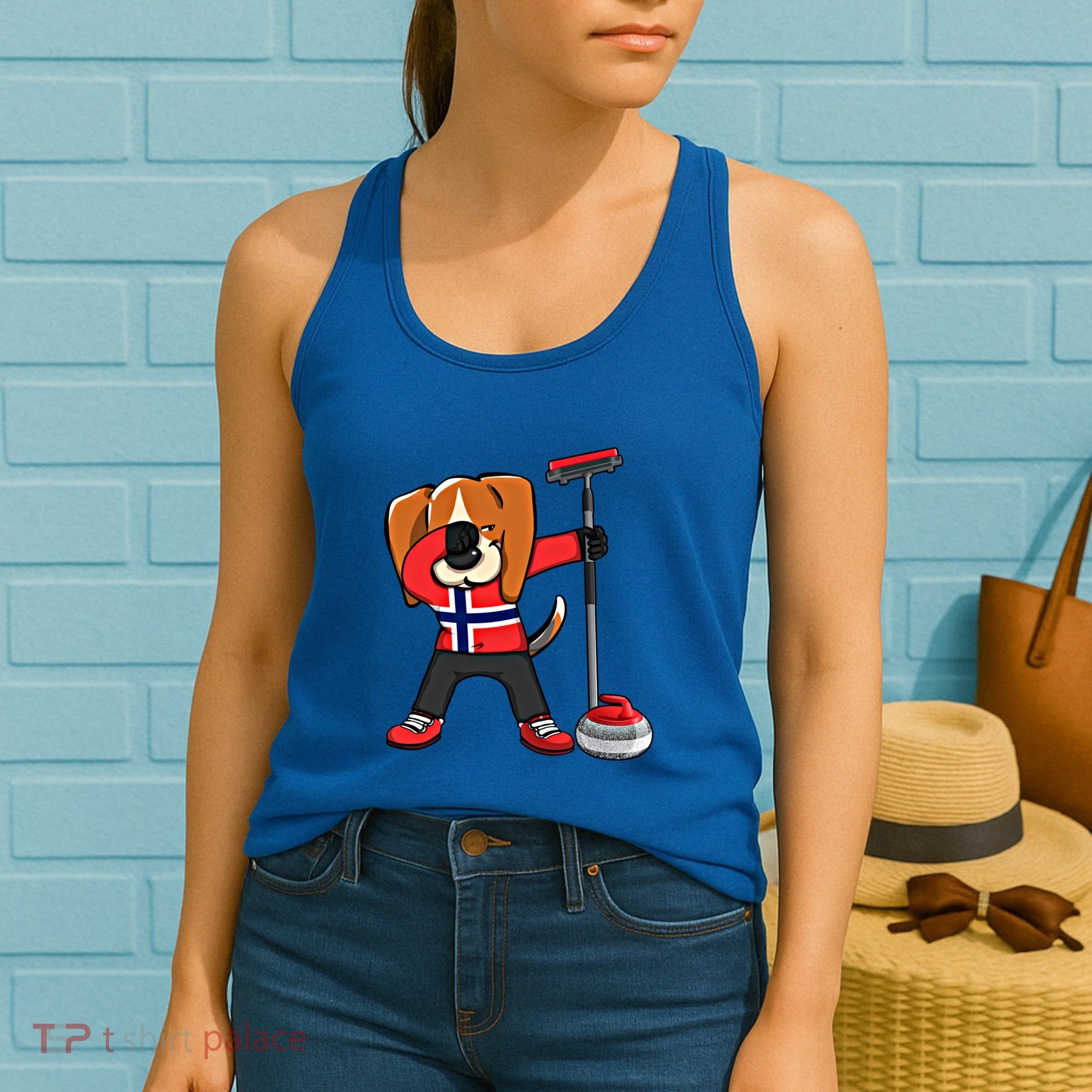 Dabbing Beagle Dog Norway Curling Lovers Jersey Winter Sport Gift Women's Tank Top