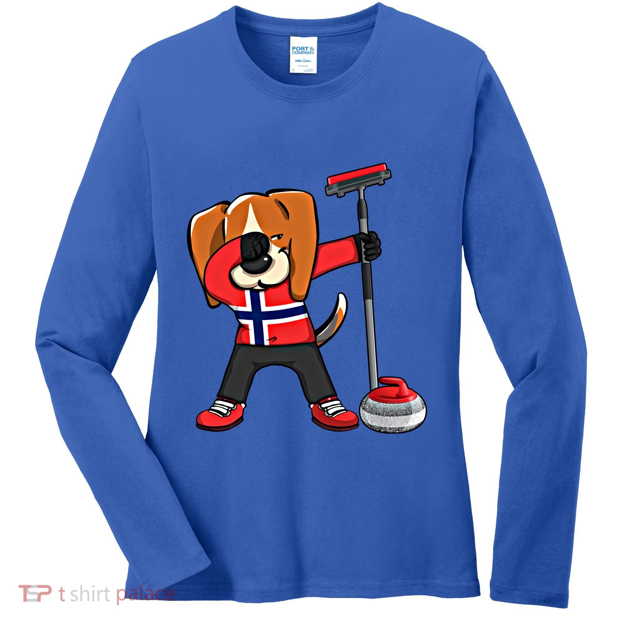 Dabbing Beagle Dog Norway Curling Lovers Jersey Winter Sport Gift Women's Long Sleeve Shirt