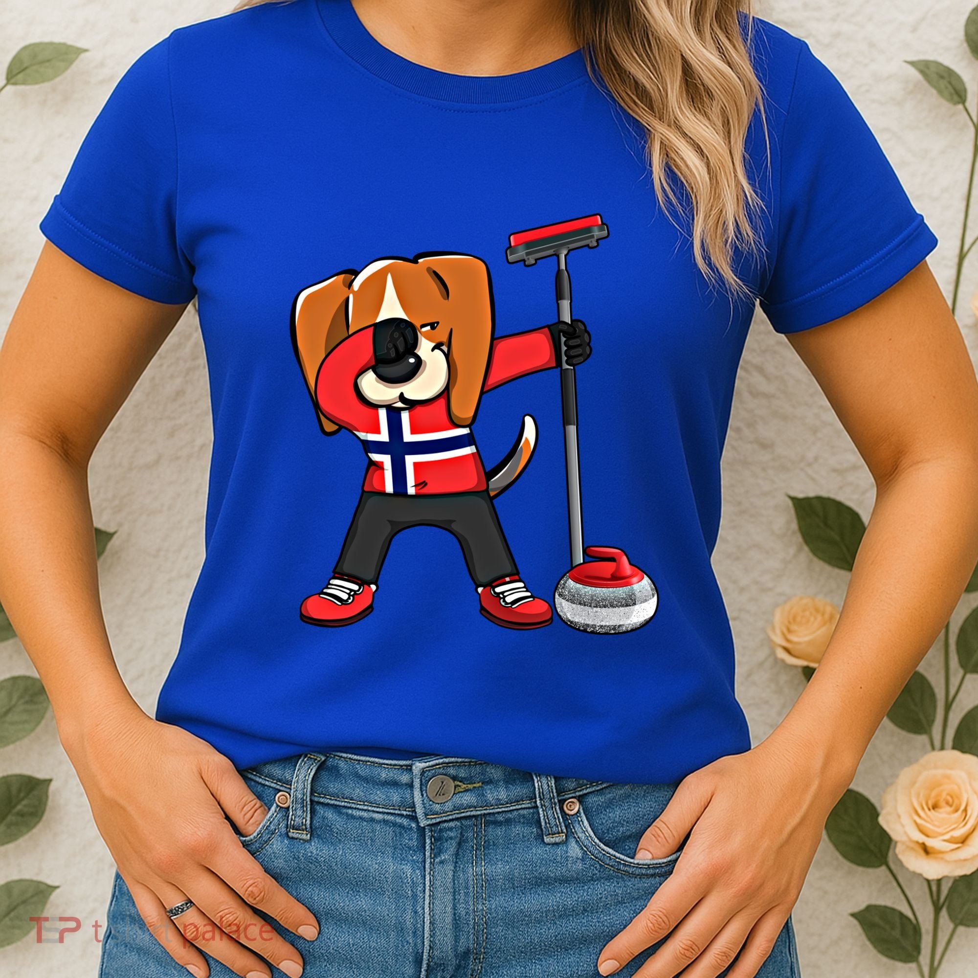 Dabbing Beagle Dog Norway Curling Lovers Jersey Winter Sport Gift Women's T-Shirt