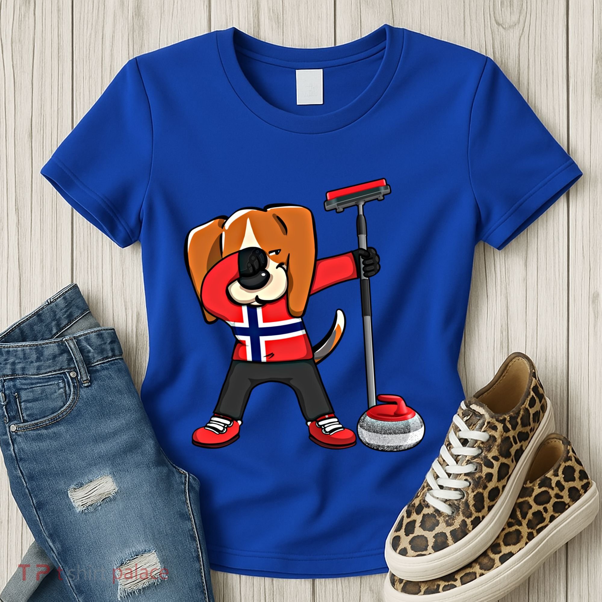 Dabbing Beagle Dog Norway Curling Lovers Jersey Winter Sport Gift Women's T-Shirt