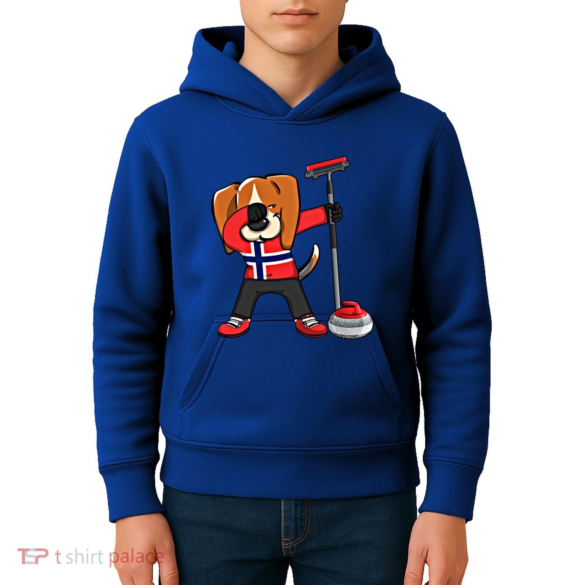 Dabbing Beagle Dog Norway Curling Lovers Jersey Winter Sport Gift Kids Hoodie