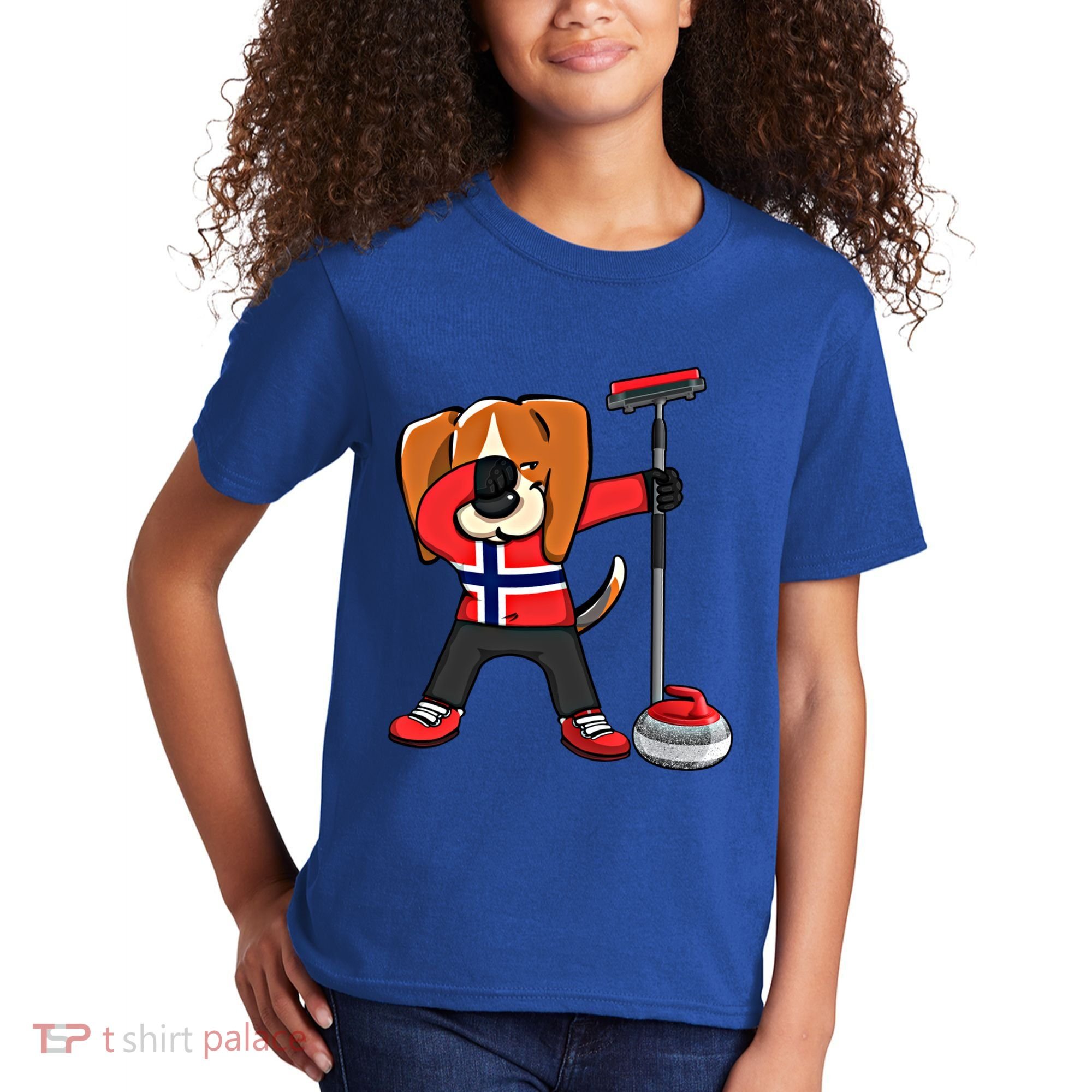 Dabbing Beagle Dog Norway Curling Lovers Jersey Winter Sport Gift Kids T-Shirt